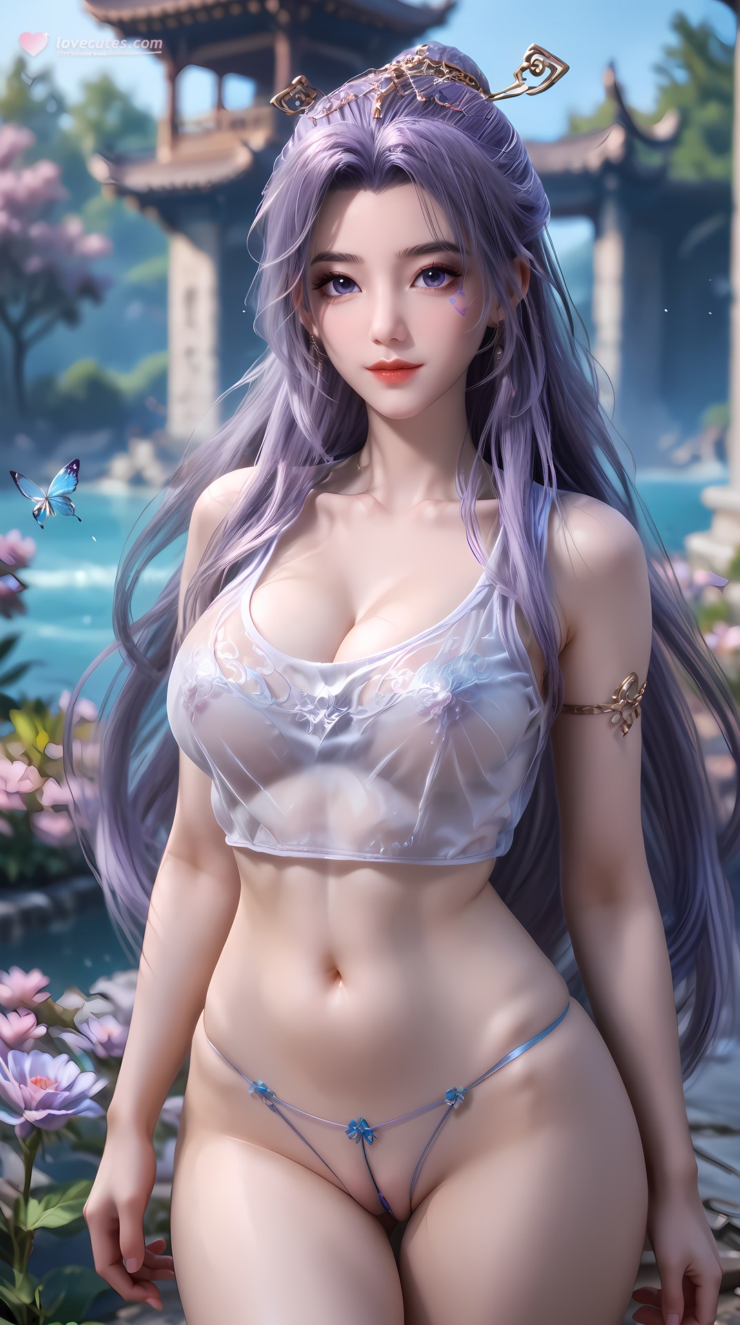AI Nudes - 師兄啊師兄 雲霄 紫髪花園水景AIヌード画像集 91P