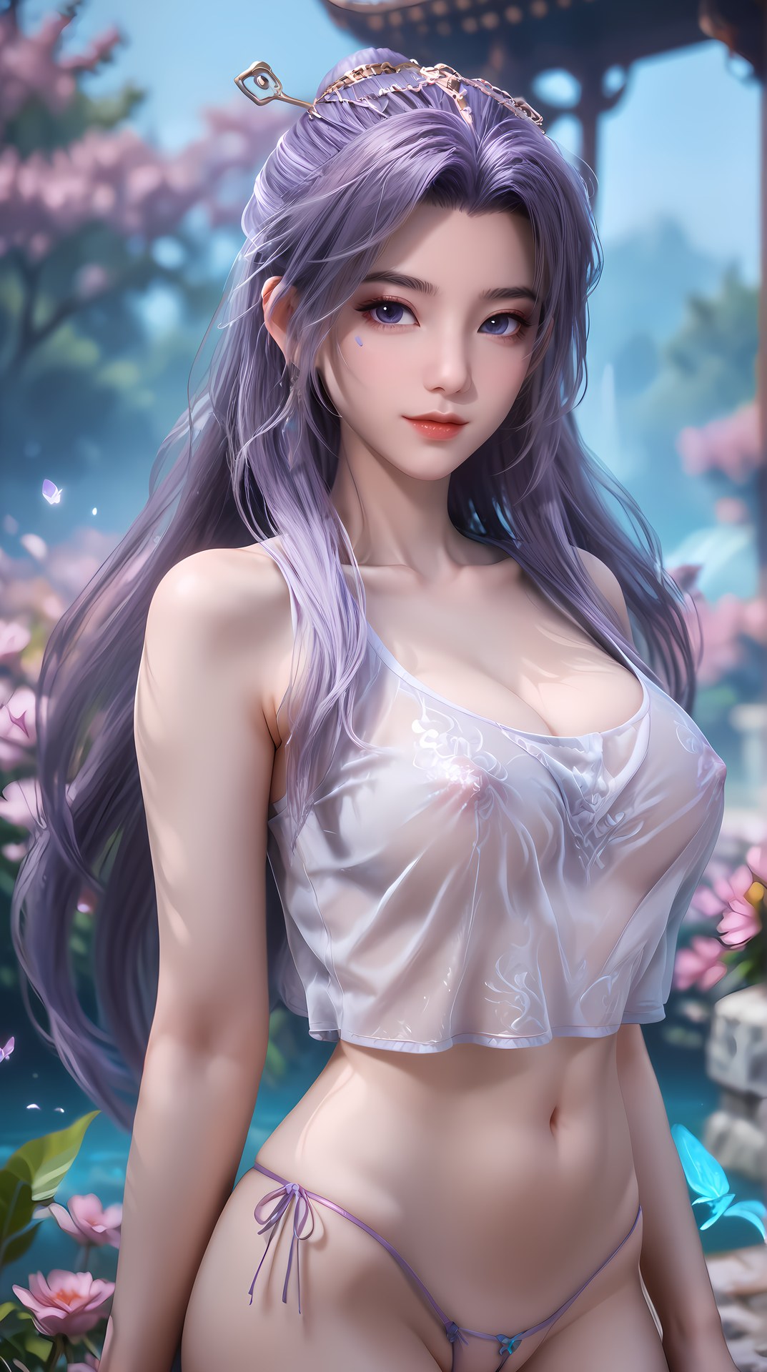 AI Nudes - 師兄啊師兄 雲霄 紫髪花園水景AIヌード画像集 91P