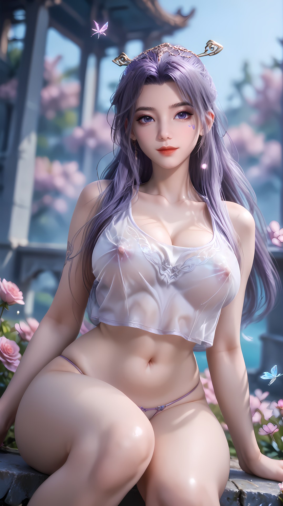 AI Nudes - 師兄啊師兄 雲霄 紫髪花園水景AIヌード画像集 91P