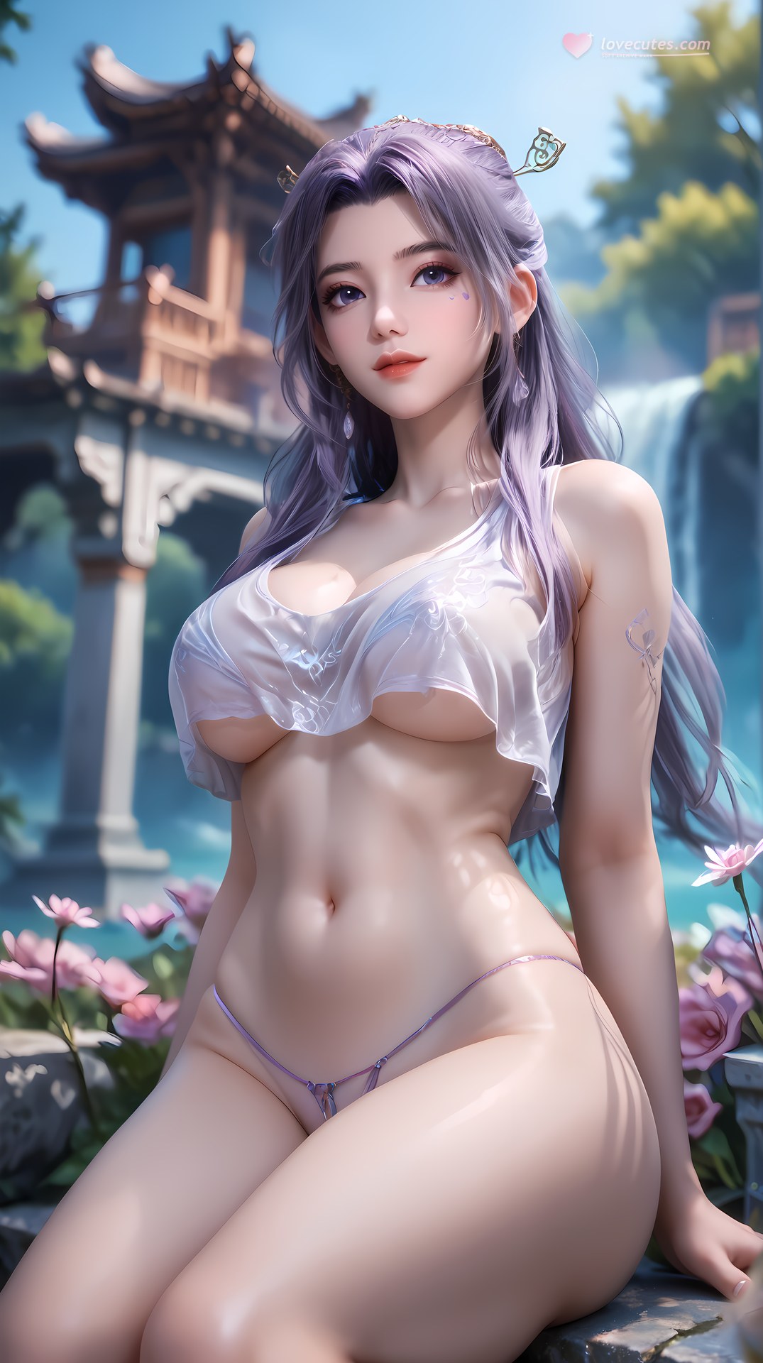 AI Nudes - 師兄啊師兄 雲霄 紫髪花園水景AIヌード画像集 91P