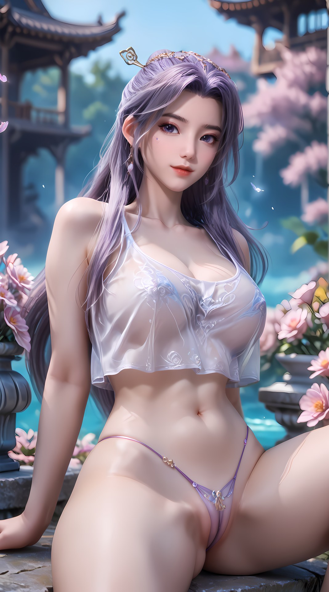 AI Nudes - 師兄啊師兄 雲霄 紫髪花園水景AIヌード画像集 91P