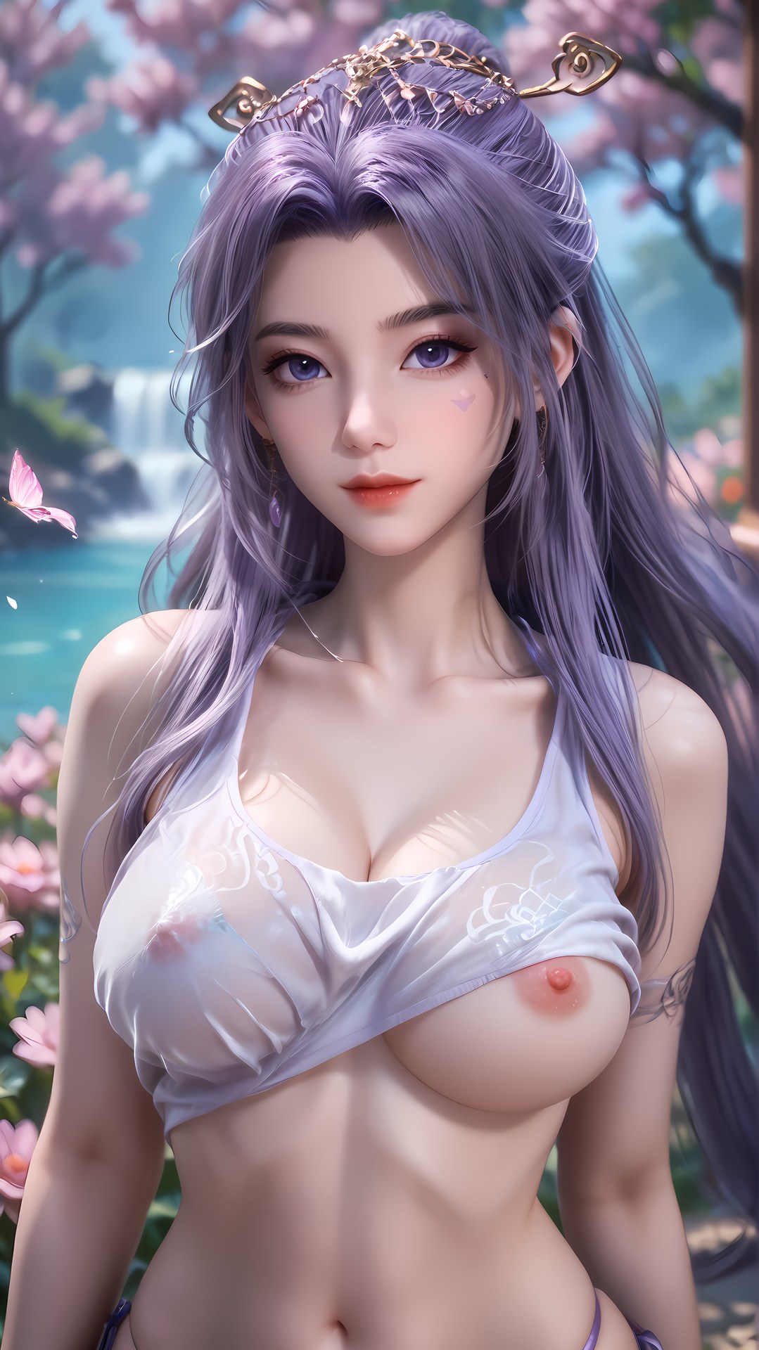 AI Nudes - 師兄啊師兄 雲霄 紫髪花園水景AIヌード画像集 91P