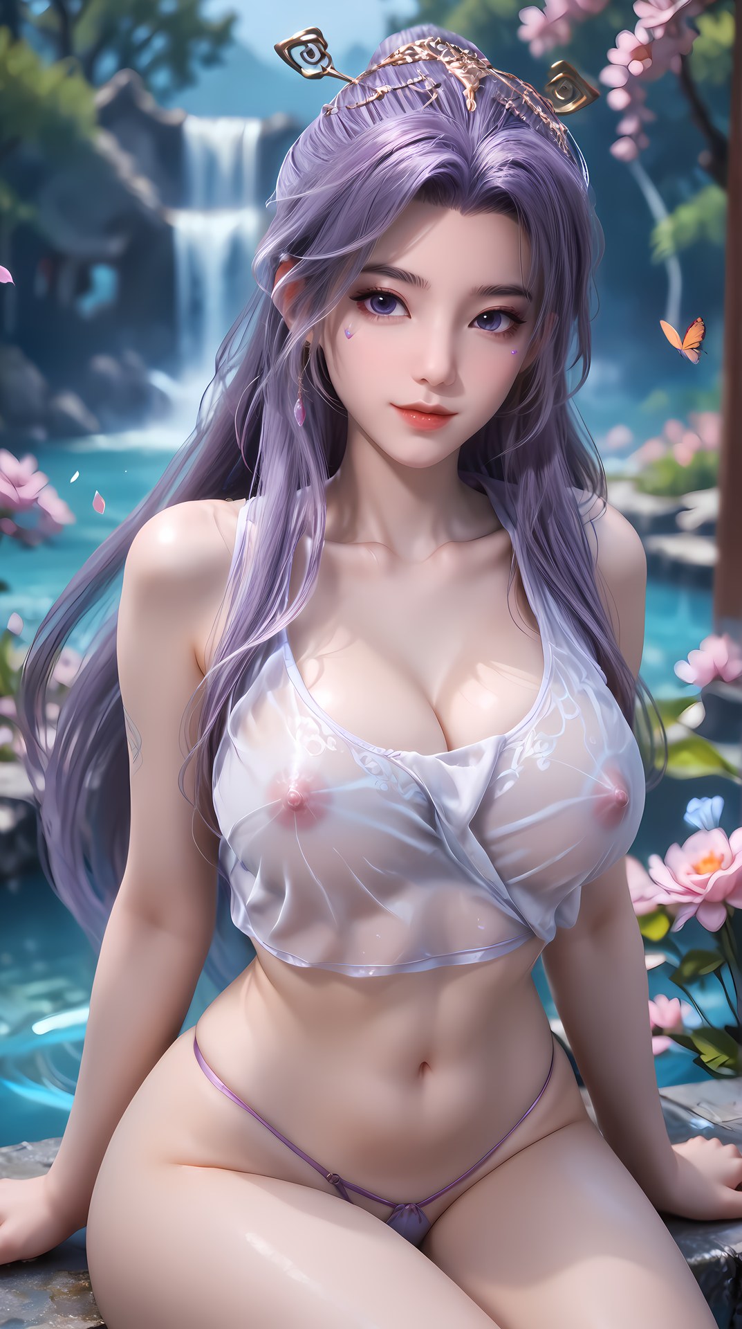 AI Nudes - 師兄啊師兄 雲霄 紫髪花園水景AIヌード画像集 91P