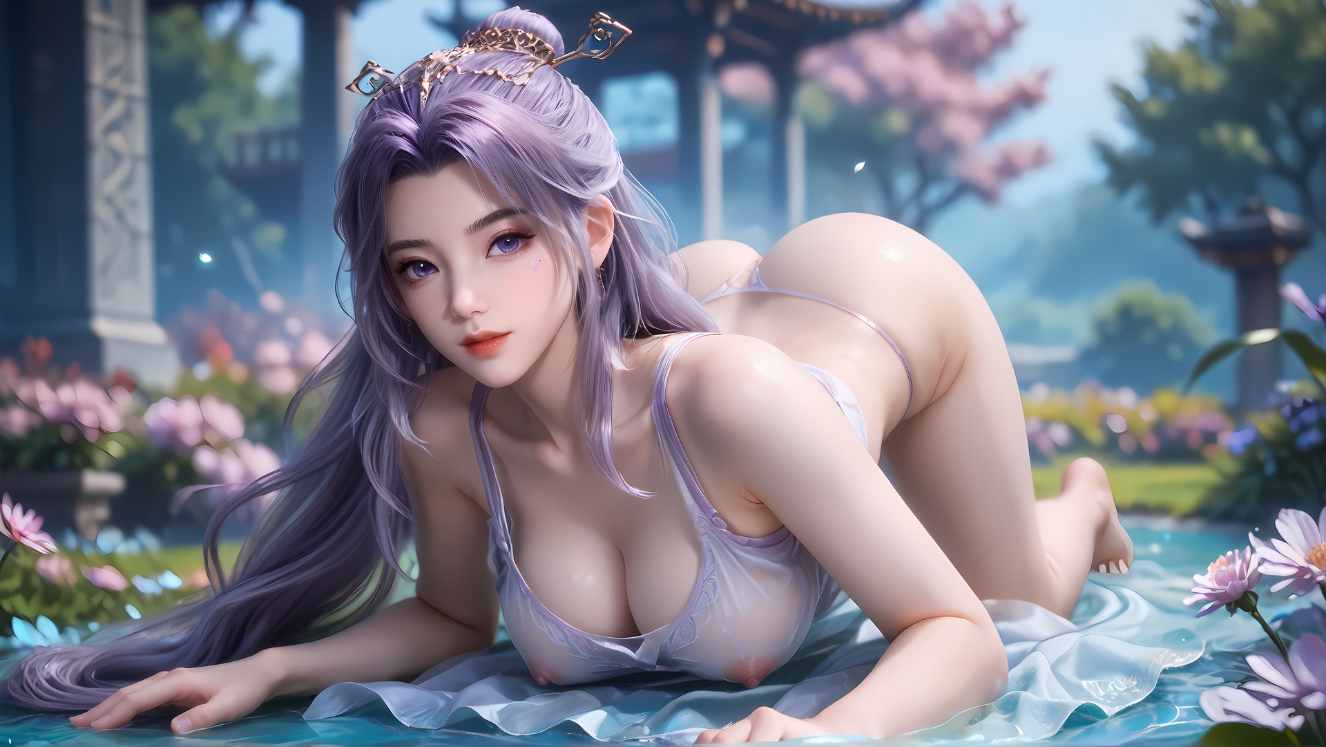 AI Nudes - 師兄啊師兄 雲霄 紫髪花園水景AIヌード画像集 91P