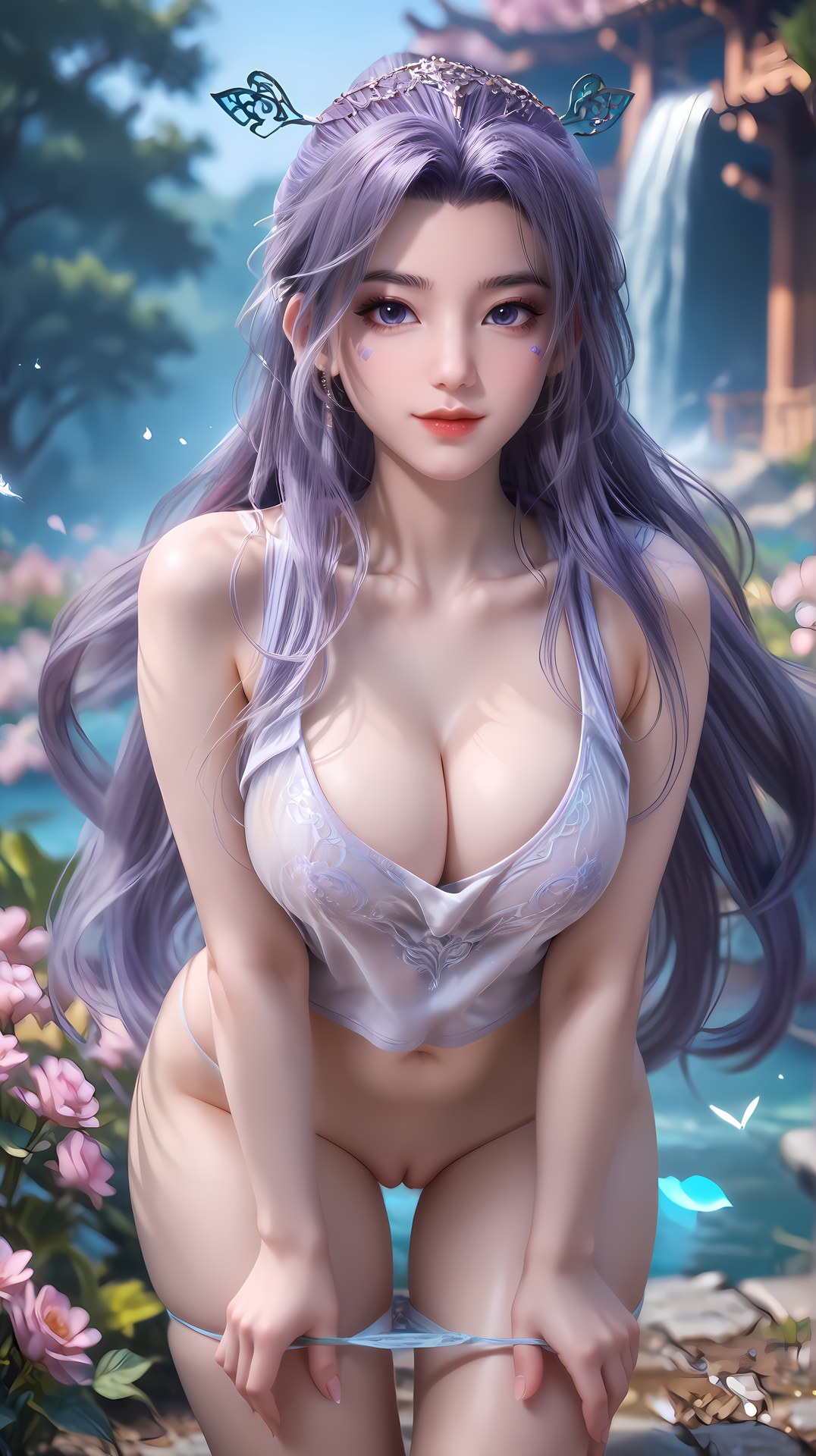 AI Nudes - 師兄啊師兄 雲霄 紫髪花園水景AIヌード画像集 91P