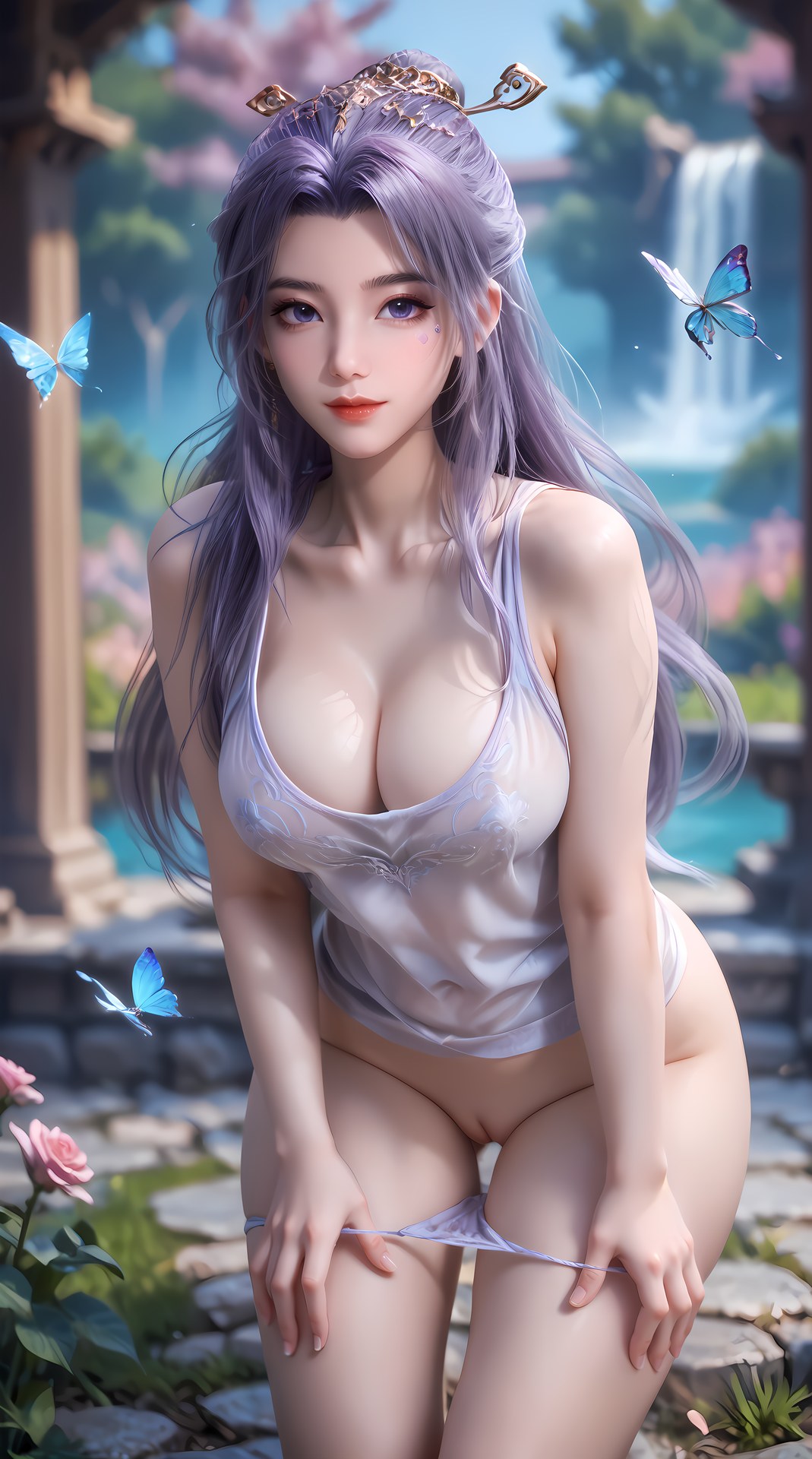 AI Nudes - 師兄啊師兄 雲霄 紫髪花園水景AIヌード画像集 91P
