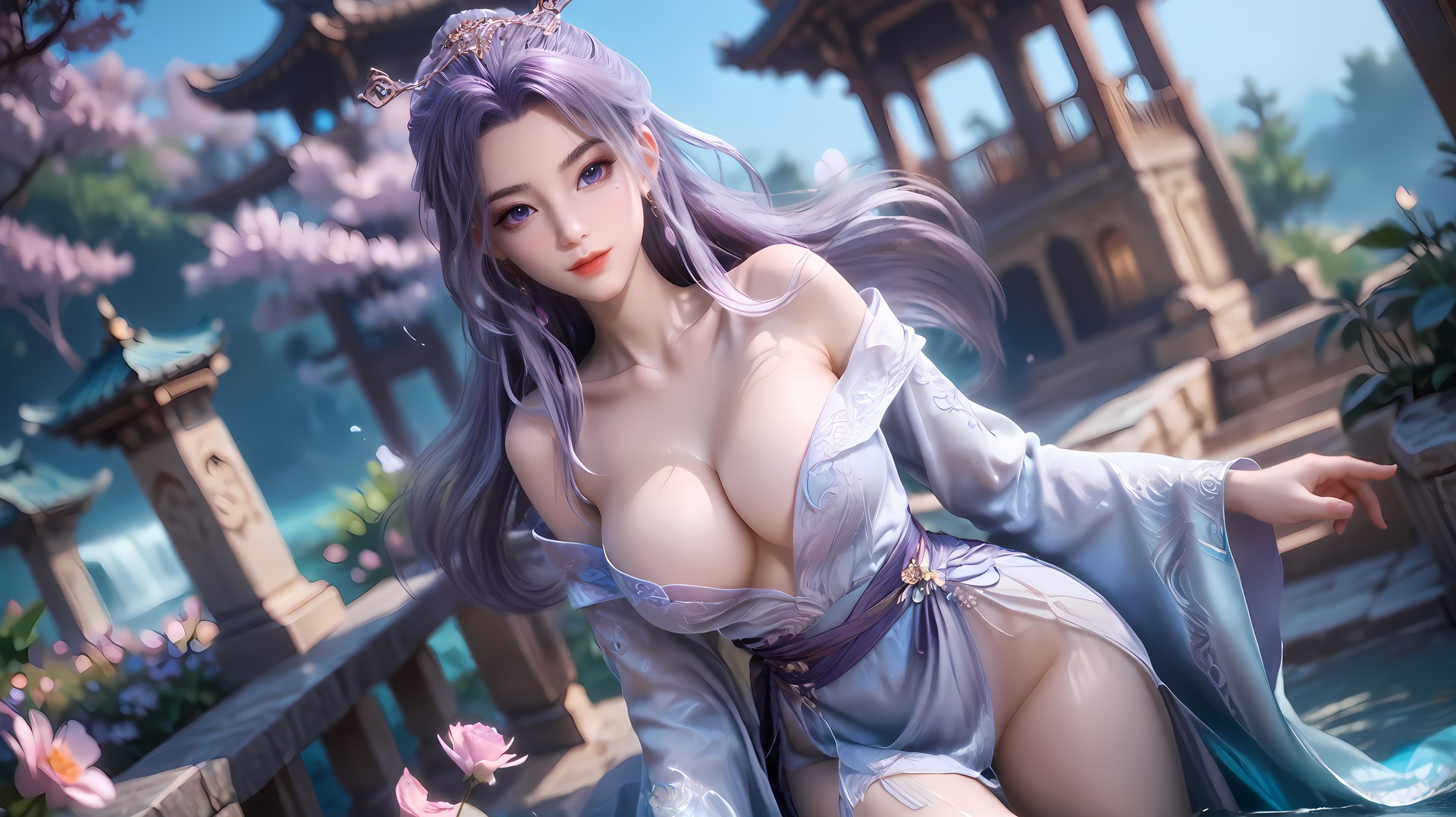 AI Nudes - 師兄啊師兄 雲霄：紫髮花園水景露穴圖集 91P