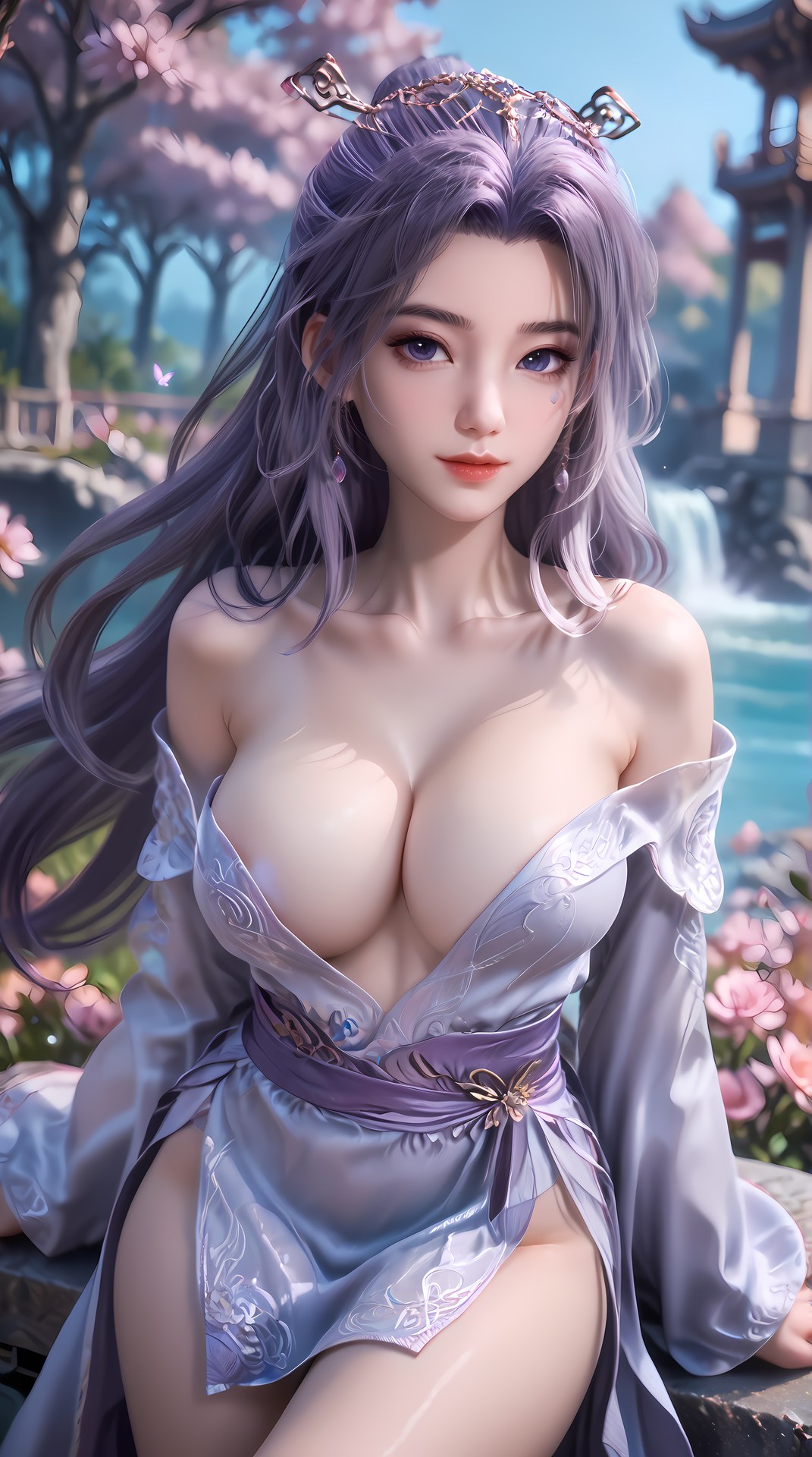 AI Nudes - 師兄啊師兄 雲霄：紫髮花園水景露穴圖集 91P