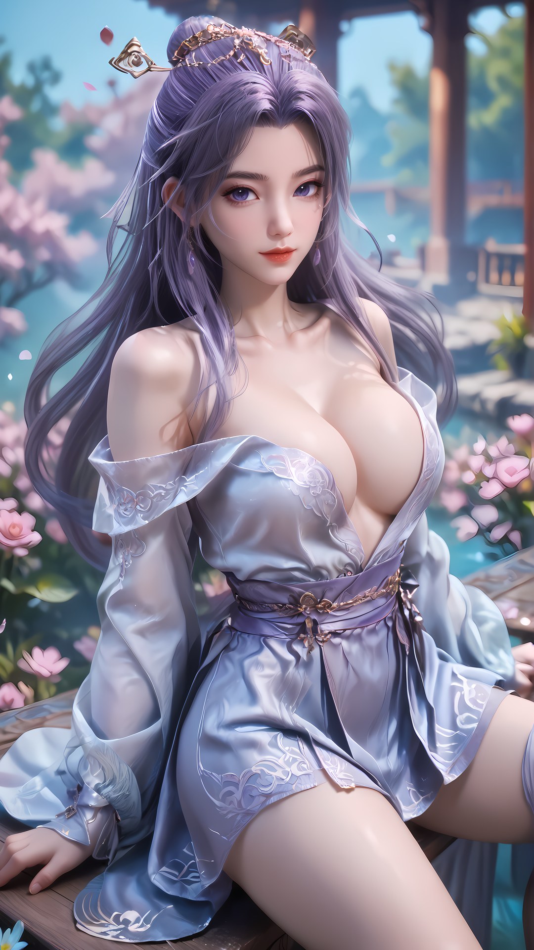 AI Nudes - 師兄啊師兄 雲霄：紫髮花園水景露穴圖集 91P
