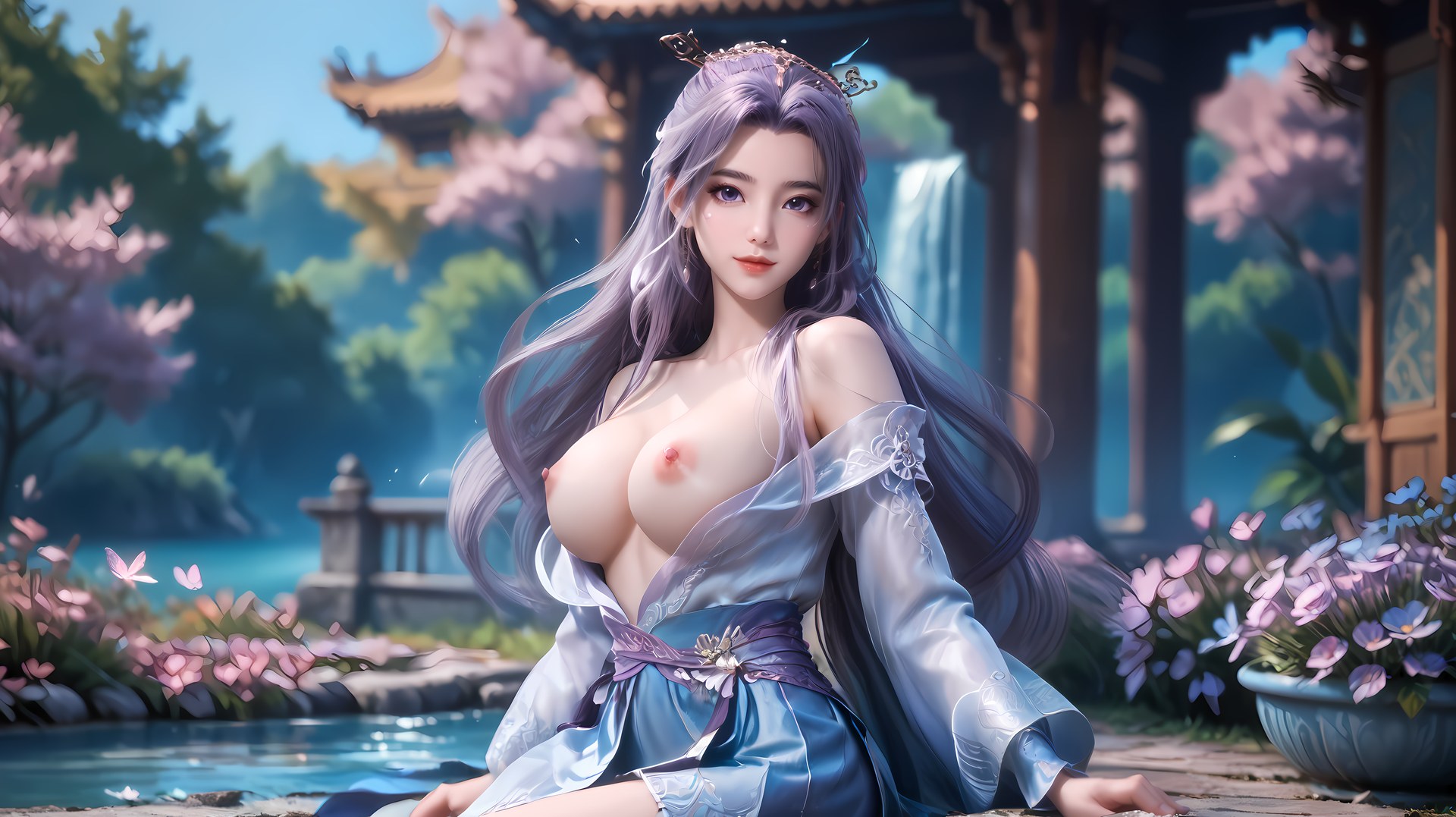 AI Nudes - 師兄啊師兄 雲霄：紫髮花園水景露穴圖集 91P