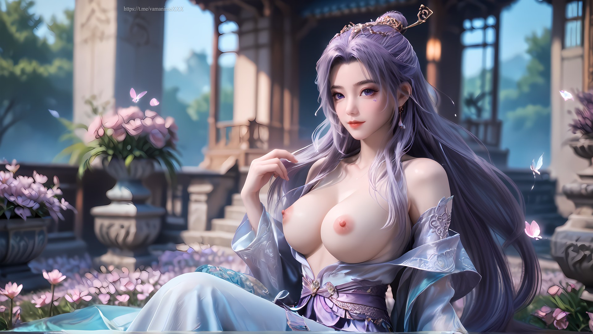 AI Nudes - 사형아사형 운소 보라 머리 정원 수변 AI 누드 갤러리 91P