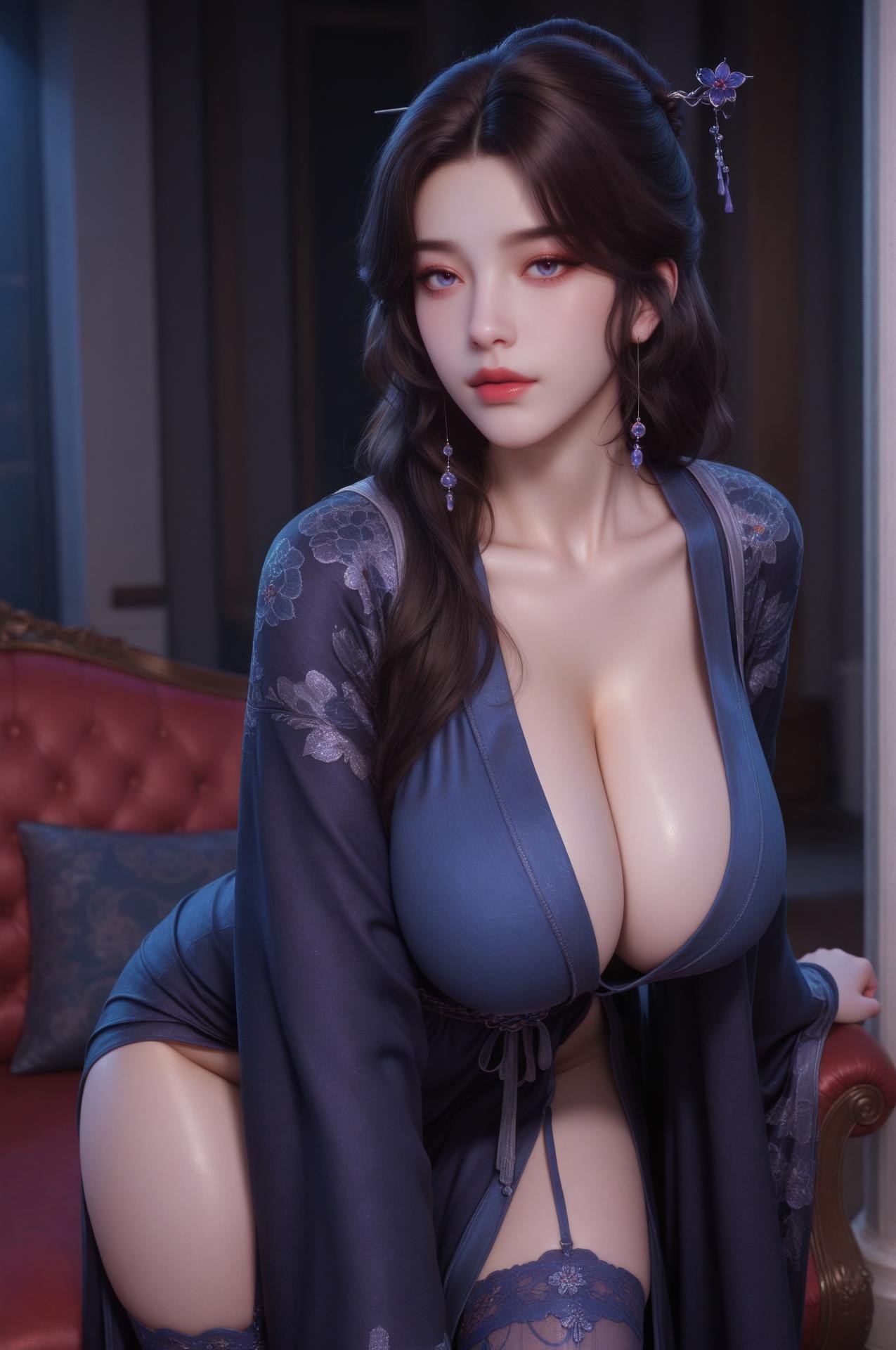 AI Nudes - ซ่งอวี๋ ชุดชั้นในม่วงถุงน่องดำ 59P