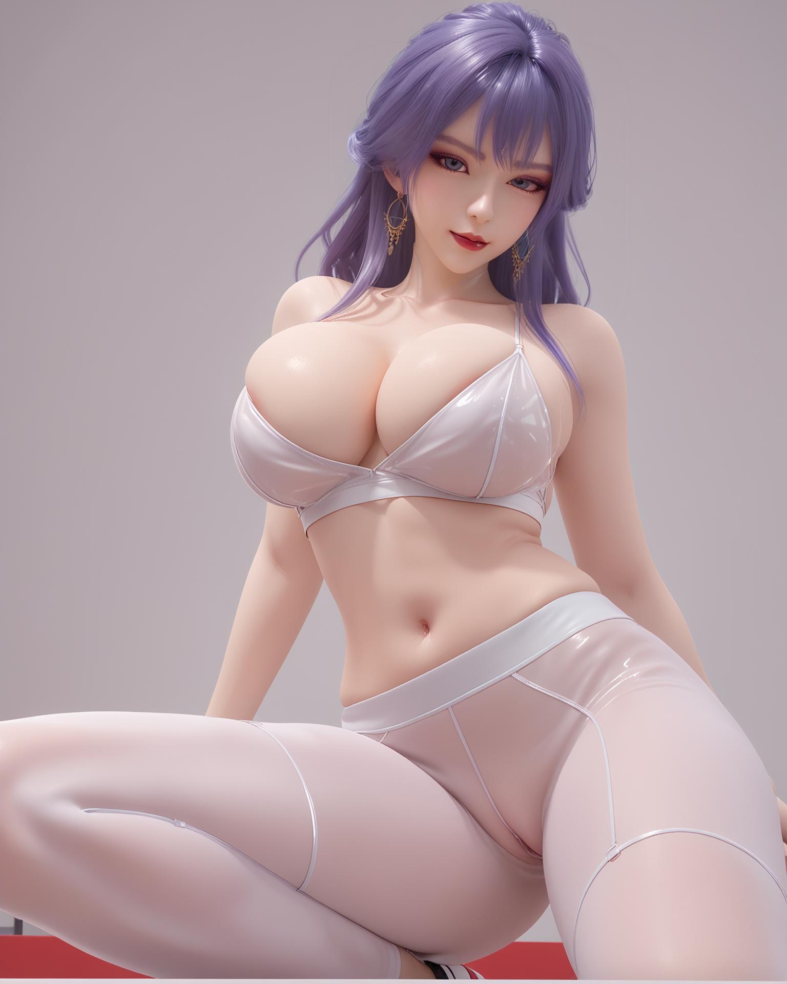 AI Nudes - 天穹：紫髮黑絲高跟臥室寫真 76P