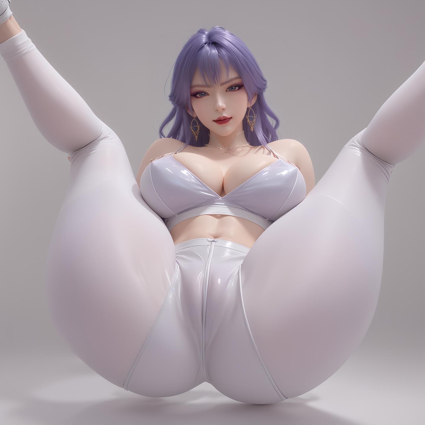 AI Nudes - 天穹：紫髮黑絲高跟臥室寫真 76P