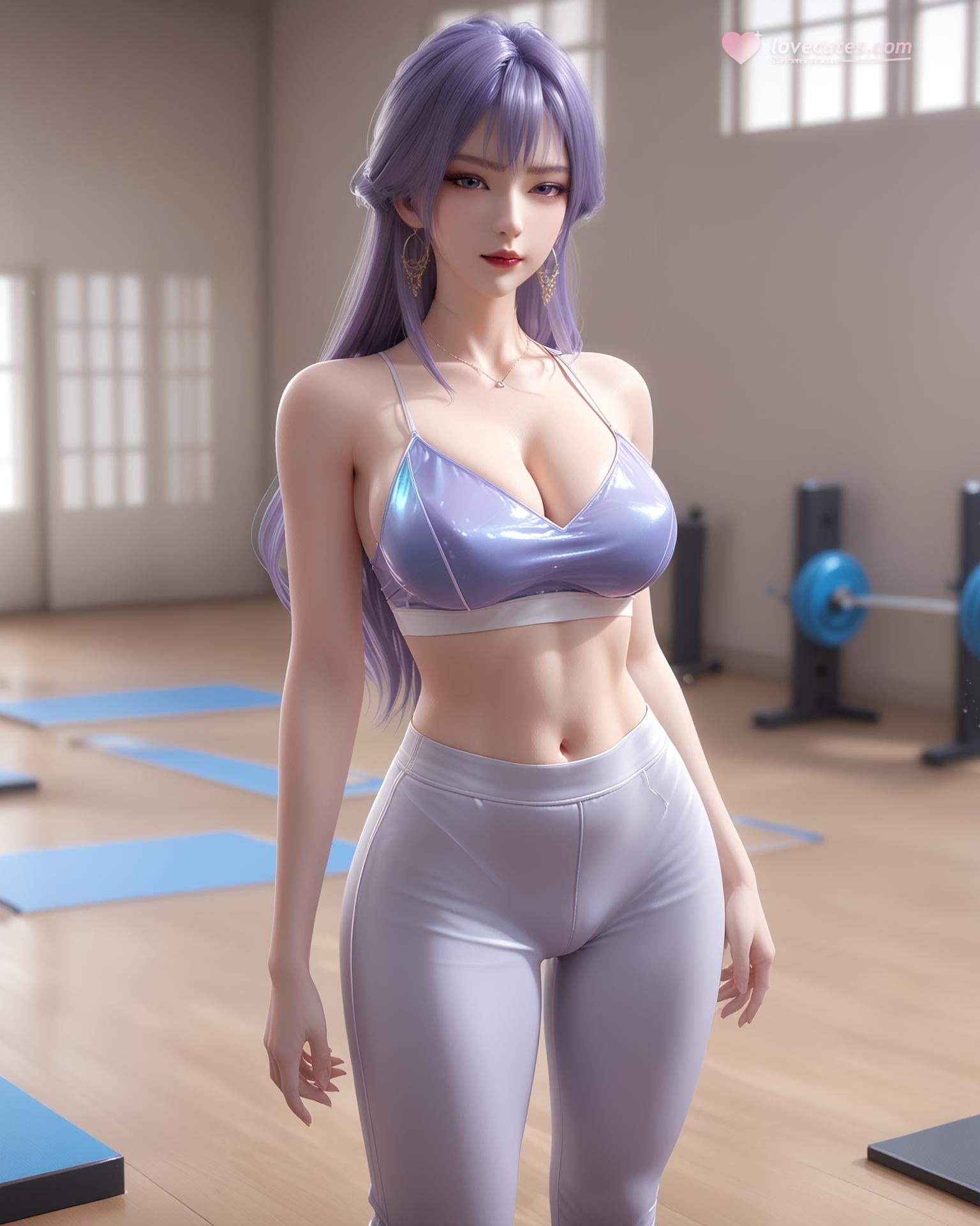 AI Nudes - Tianqiong Purple Hair Black Stockings Heels 76P
