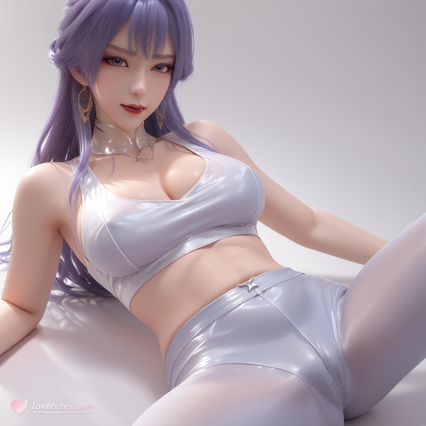 AI Nudes - Tianqiong Purple Hair Black Stockings Heels 76P