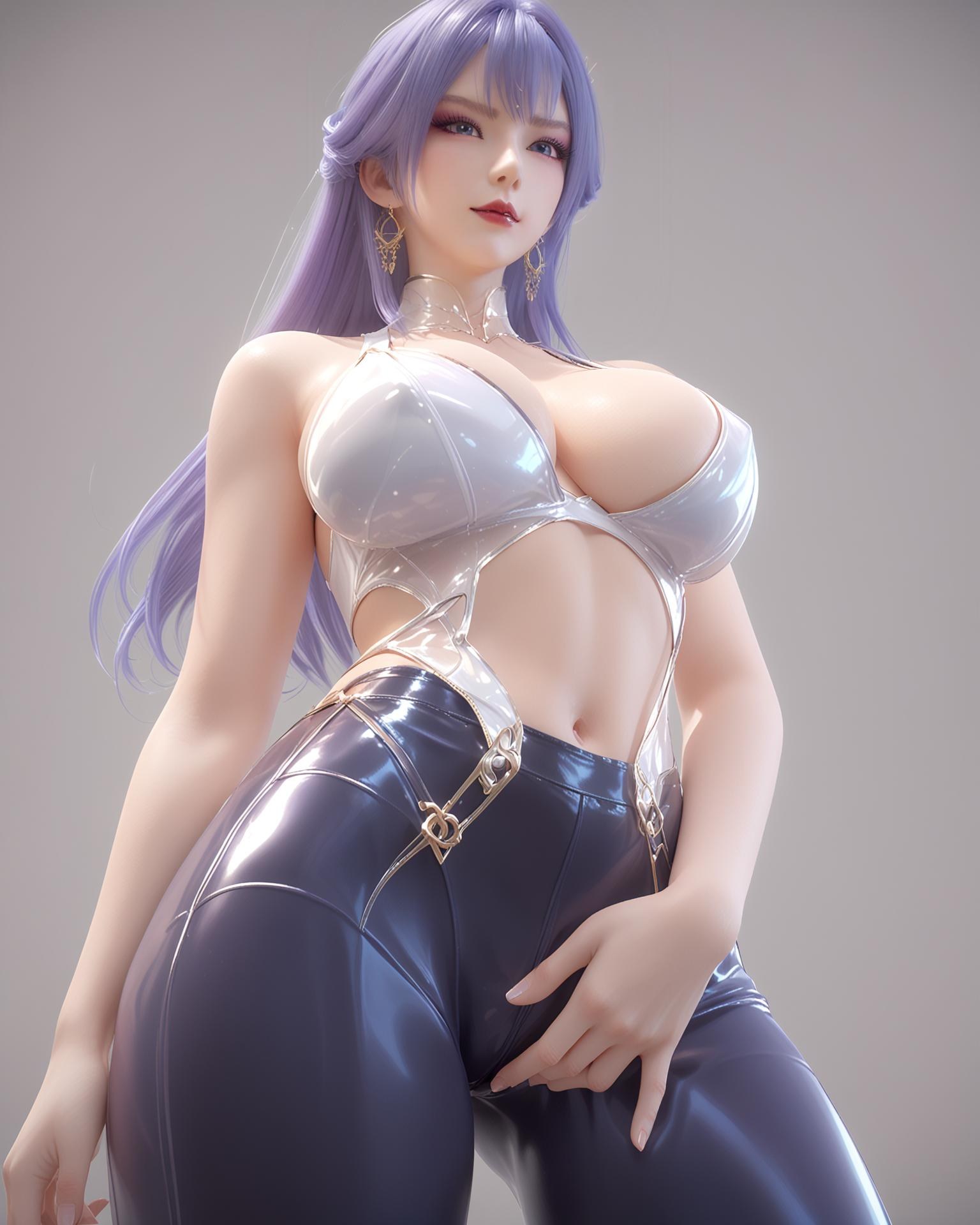 AI Nudes - Tianqiong Purple Hair Black Stockings Heels 76P