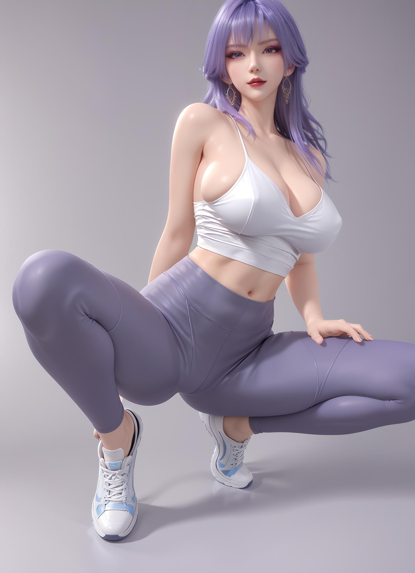 AI Nudes - Tianqiong Purple Hair Black Stockings Heels 76P