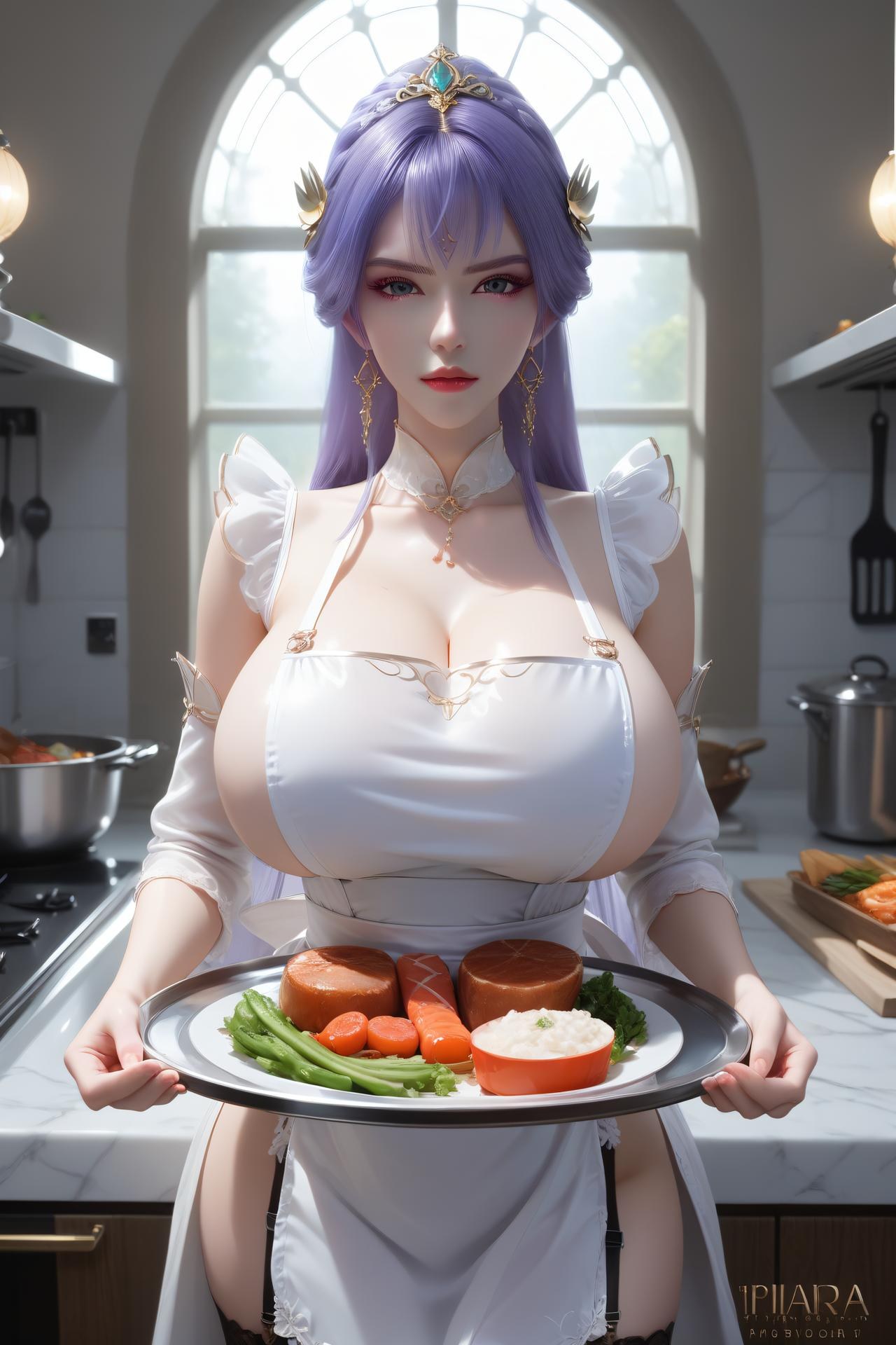AI Nudes - 天穹：紫髮黑絲臥室露穴寫真 48P