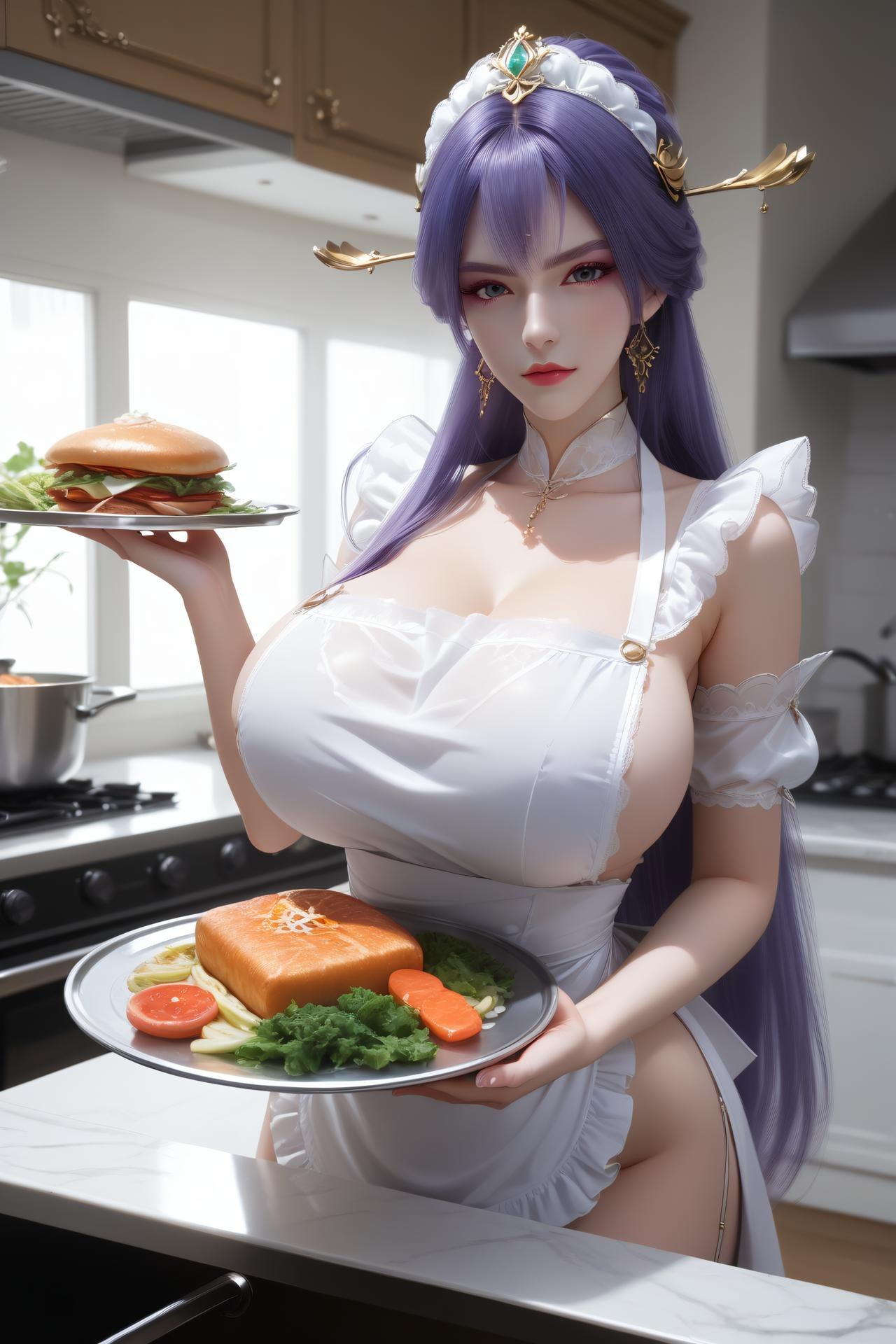 AI Nudes - 天穹：紫髮黑絲臥室露穴寫真 48P