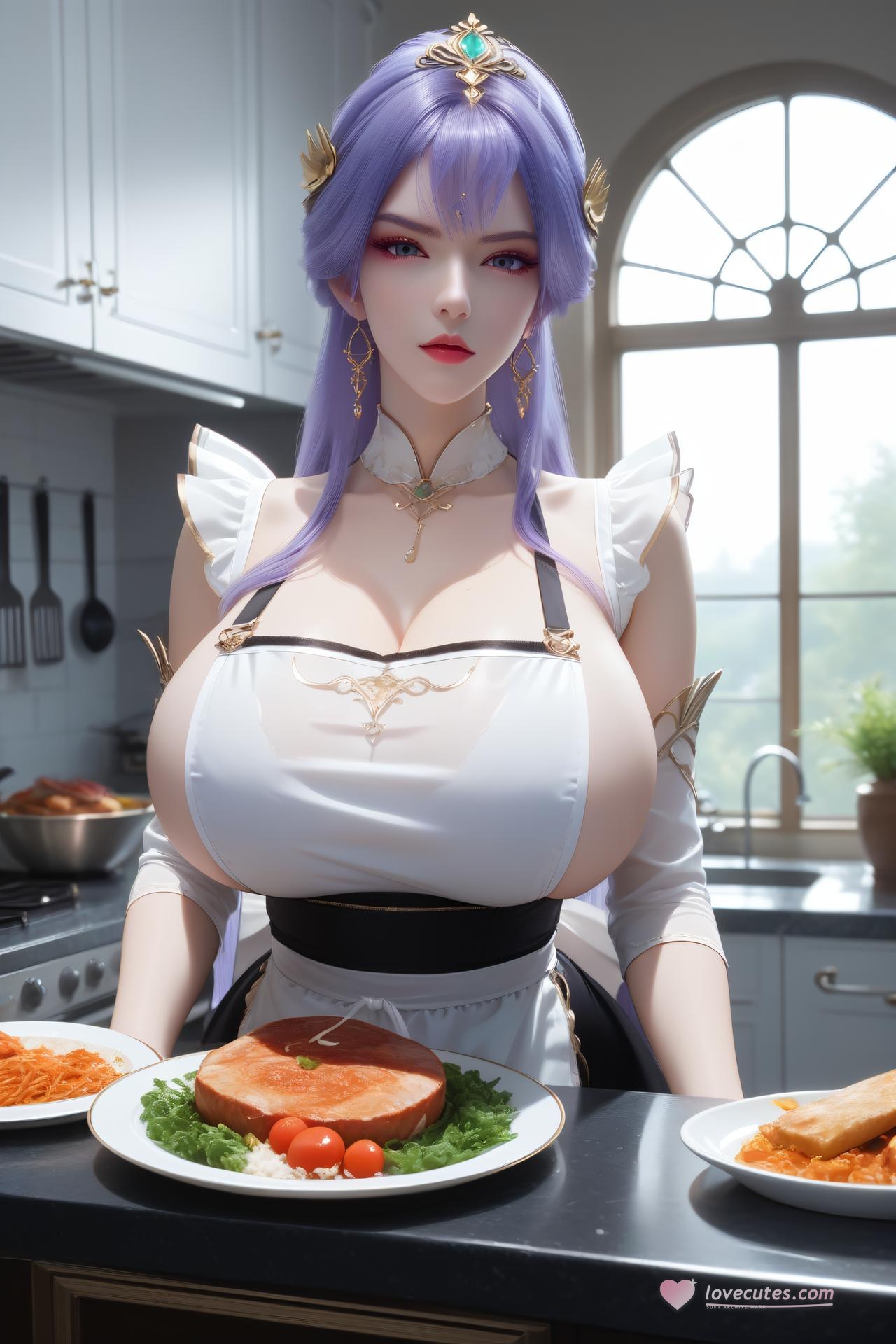 AI Nudes - 天穹：紫髮黑絲臥室露穴寫真 48P