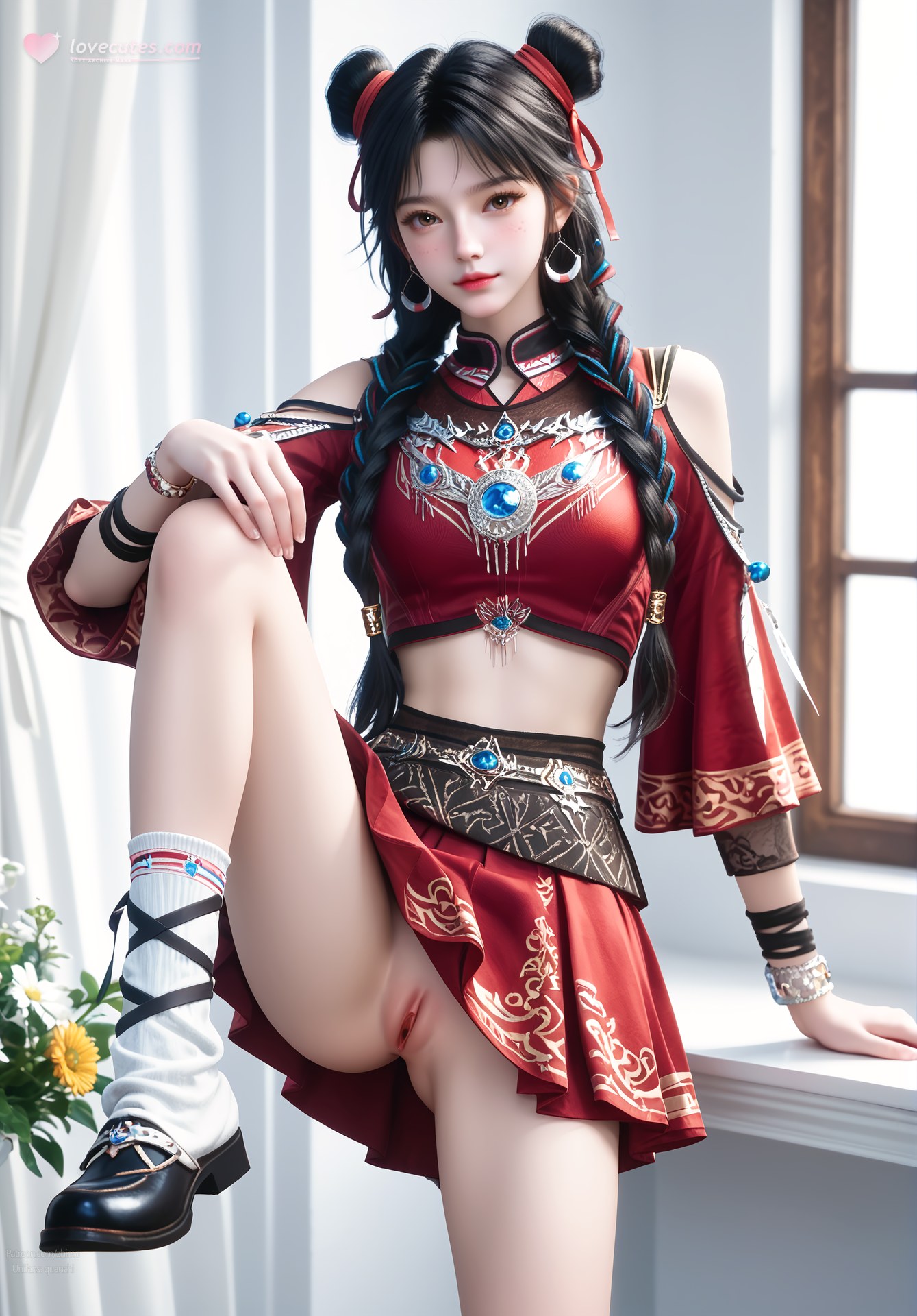 AI Nudes - Bạch Lạc Hành váy đỏ tóc búi đôi 105P