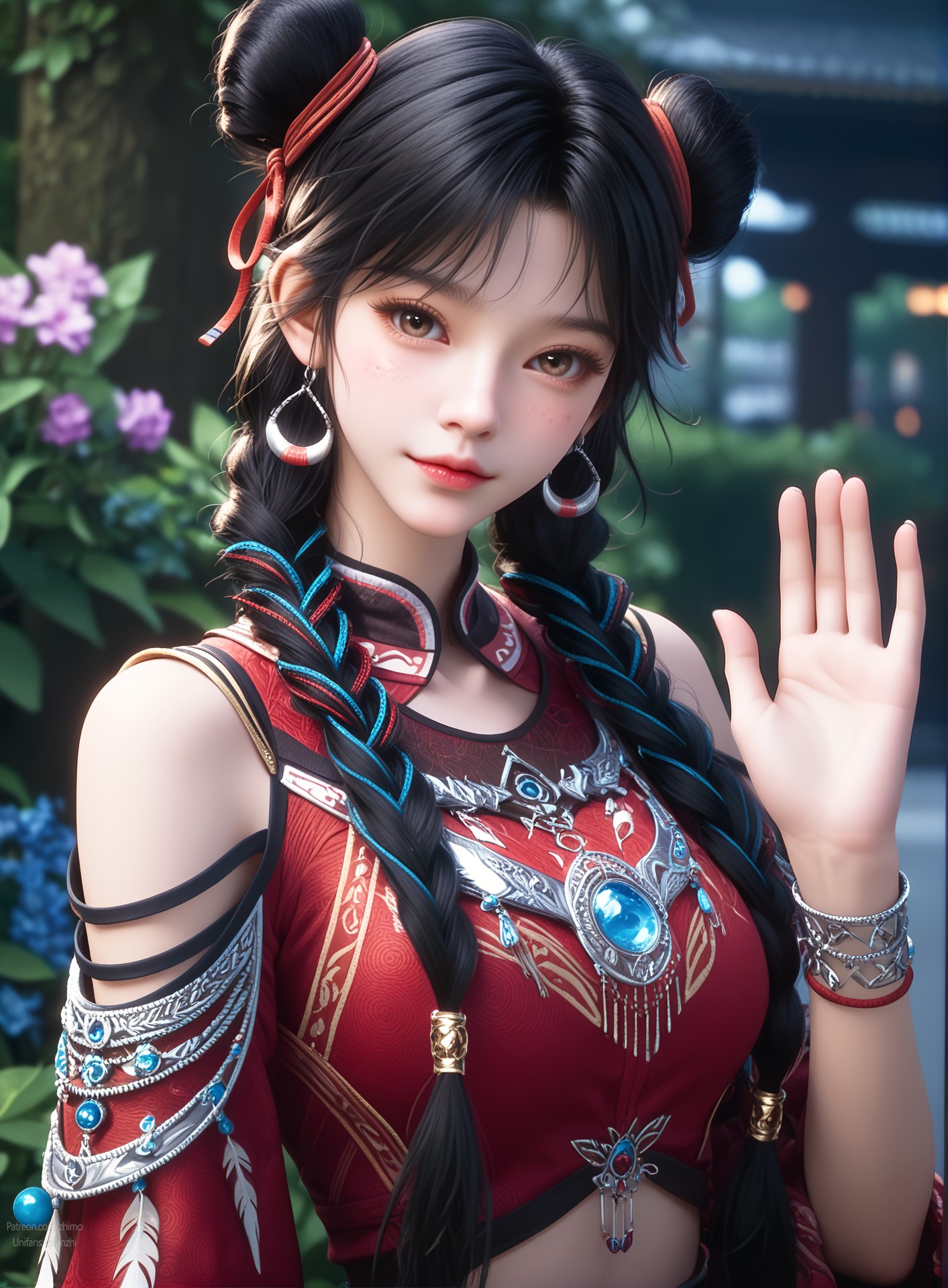 AI Nudes - Bạch Lạc Hành váy đỏ tóc búi đôi 105P