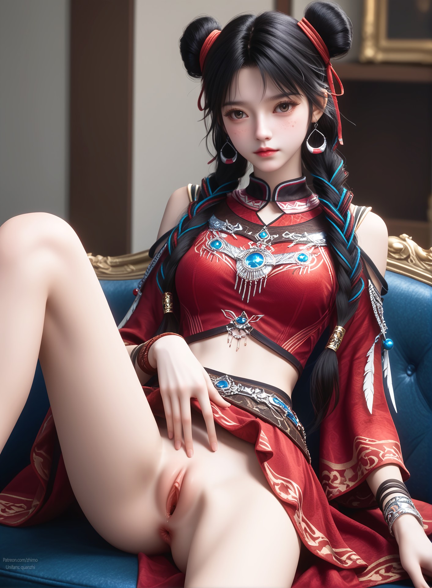 AI Nudes - Ze Tian Ji Bai Luoheng Red Outfit Gallery 105P