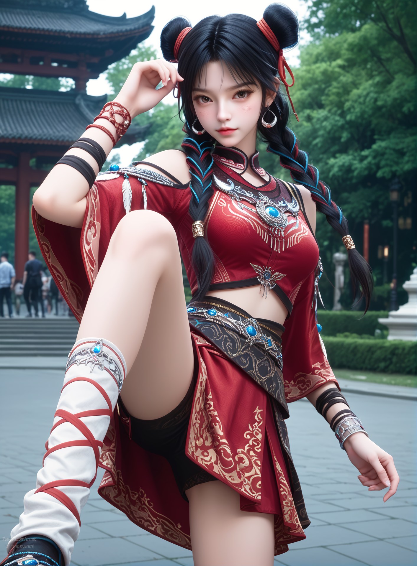 AI Nudes - Bạch Lạc Hành váy đỏ tóc búi đôi 105P