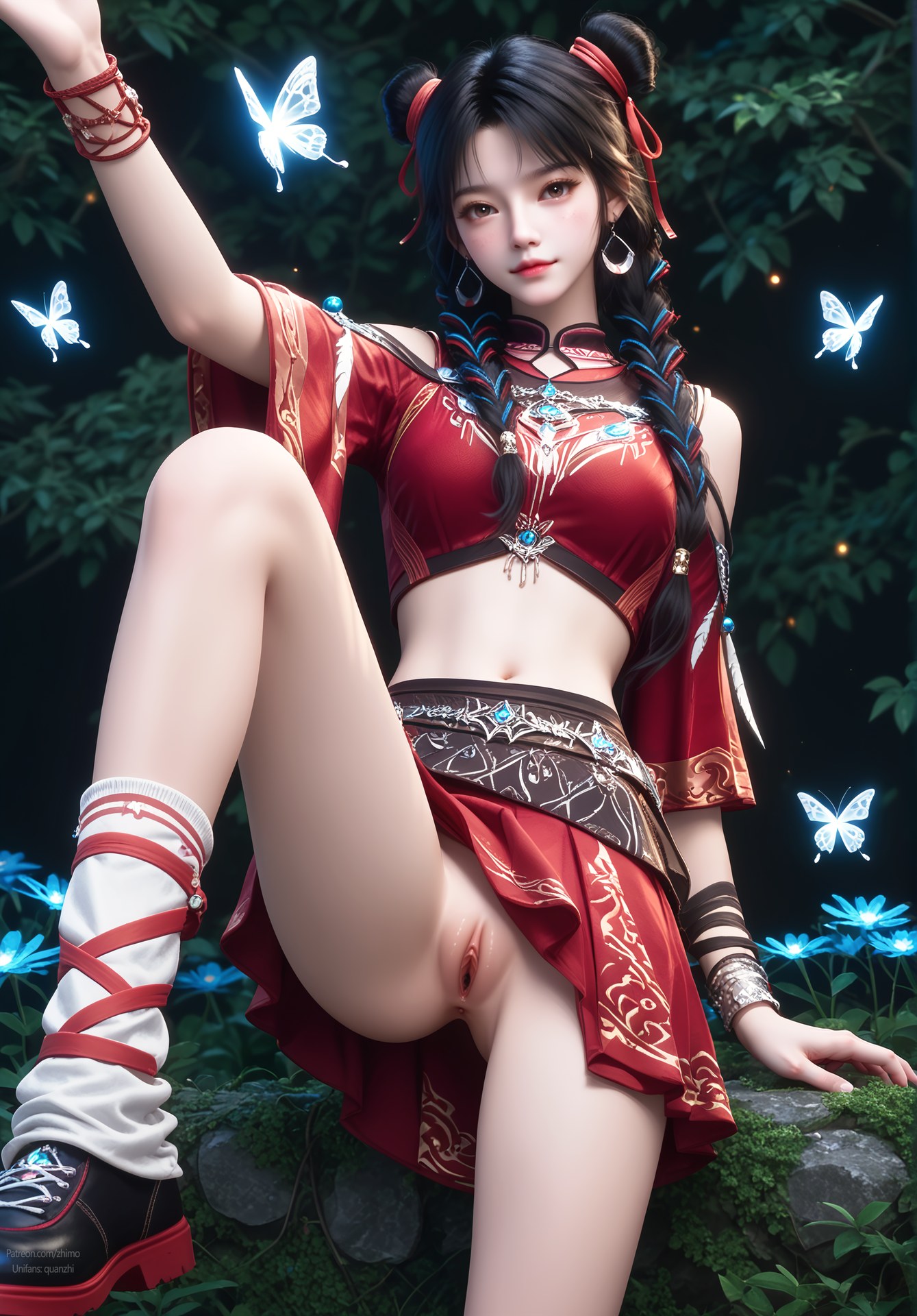 AI Nudes - 택천기 바이뤄헝 붉은 의상 더블 번 AI 누드 갤러리 105P