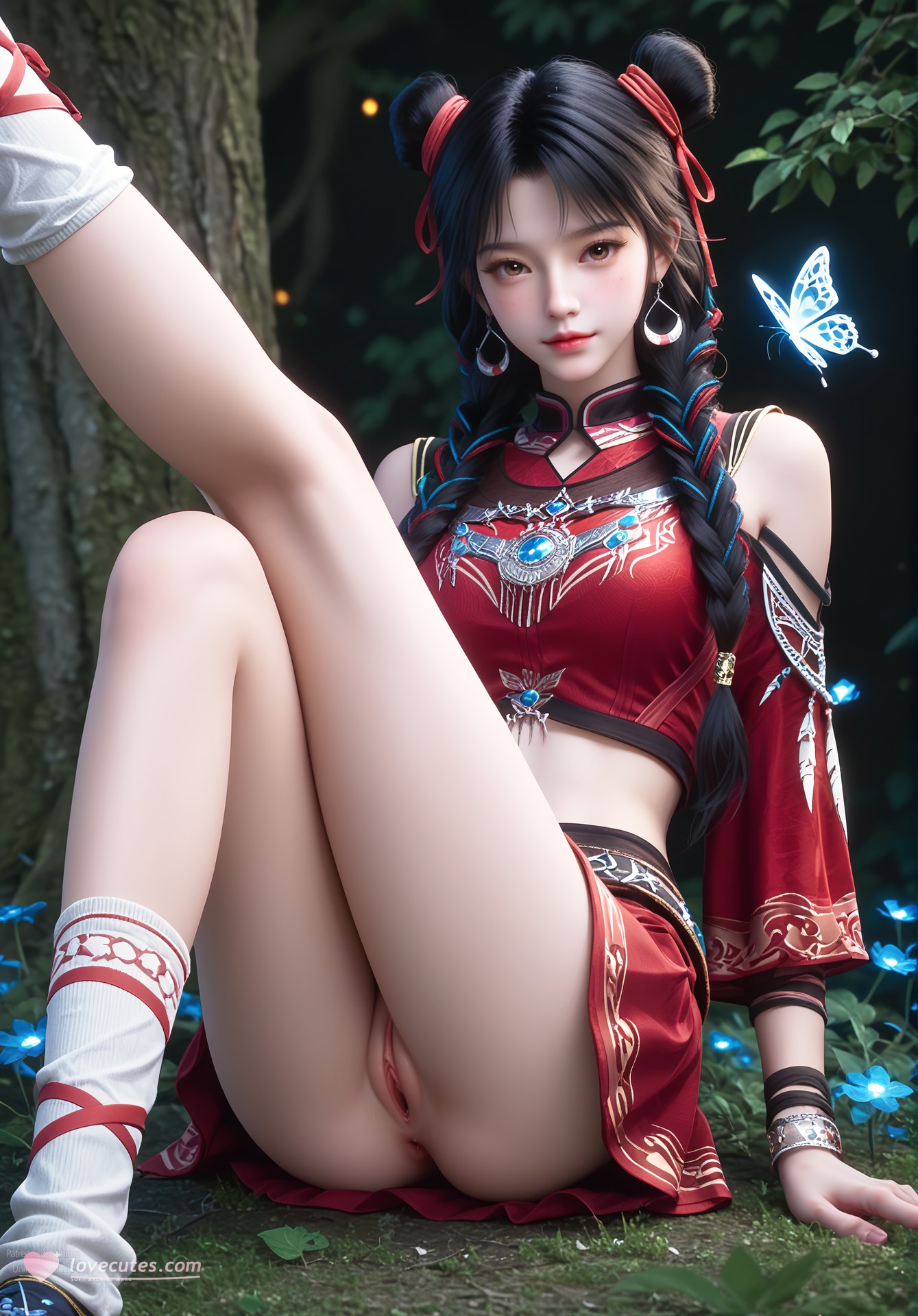 AI Nudes - 택천기 바이뤄헝 붉은 의상 더블 번 AI 누드 갤러리 105P