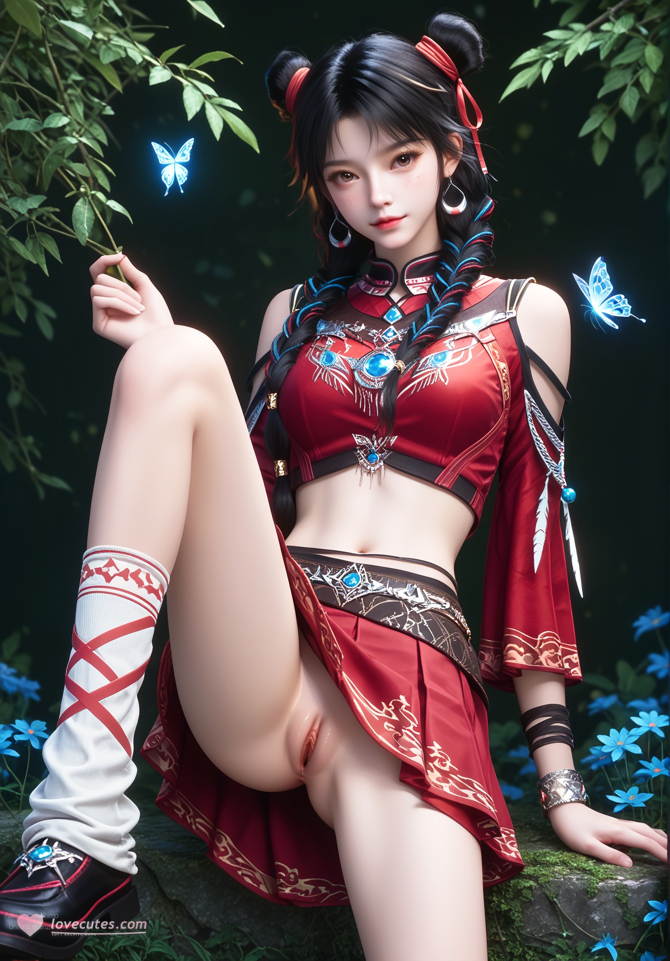 AI Nudes - 택천기 바이뤄헝 붉은 의상 더블 번 AI 누드 갤러리 105P