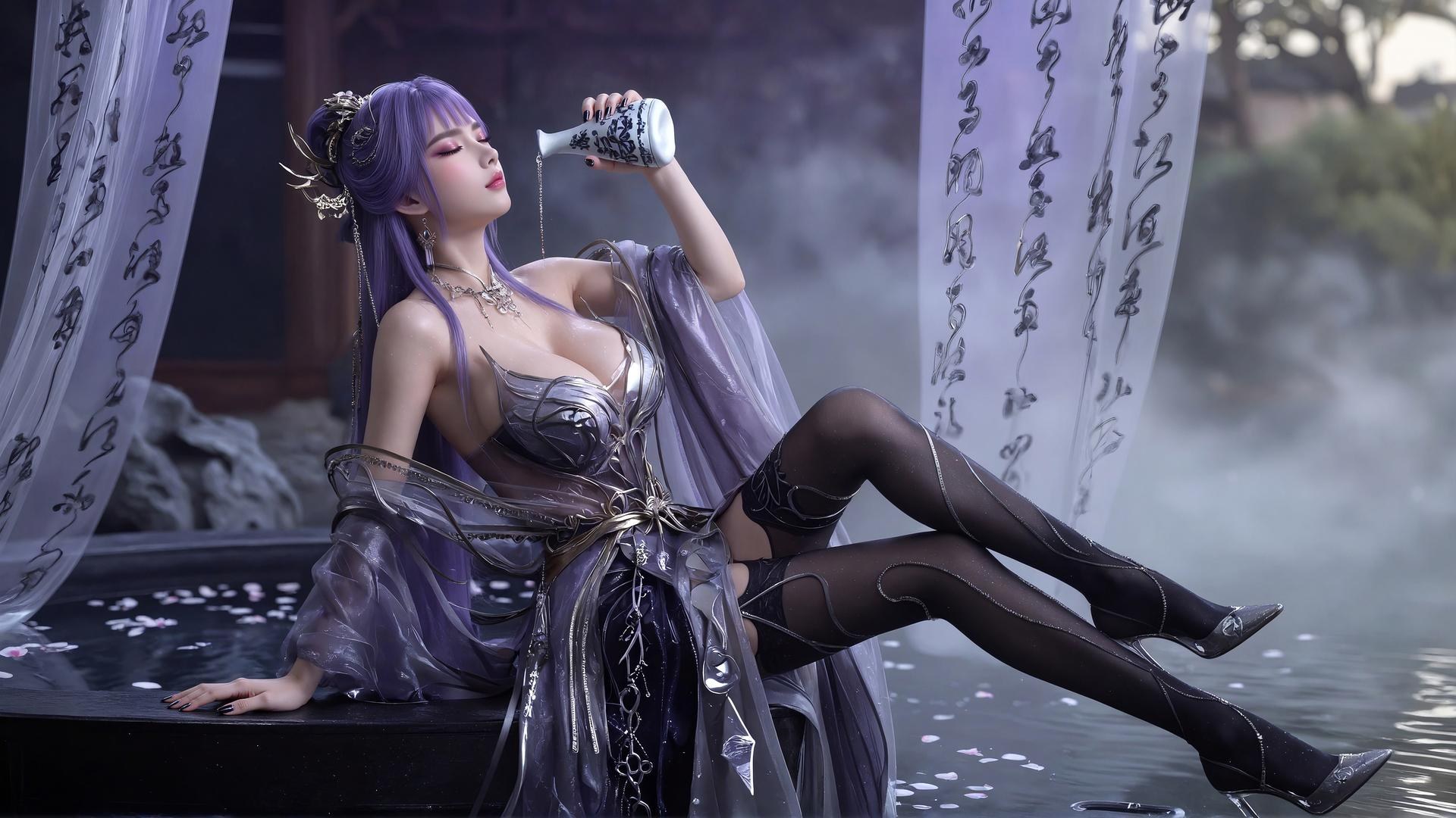 AI Porn - Xin Tianqiong tóc tím tất đen nội y ren 59P