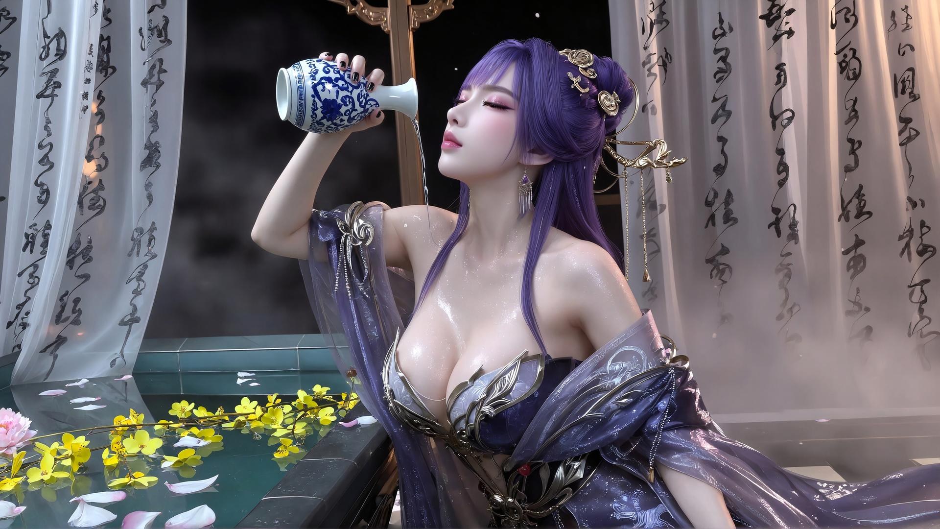 AI Porn - Xin Tianqiong tóc tím tất đen nội y ren 59P