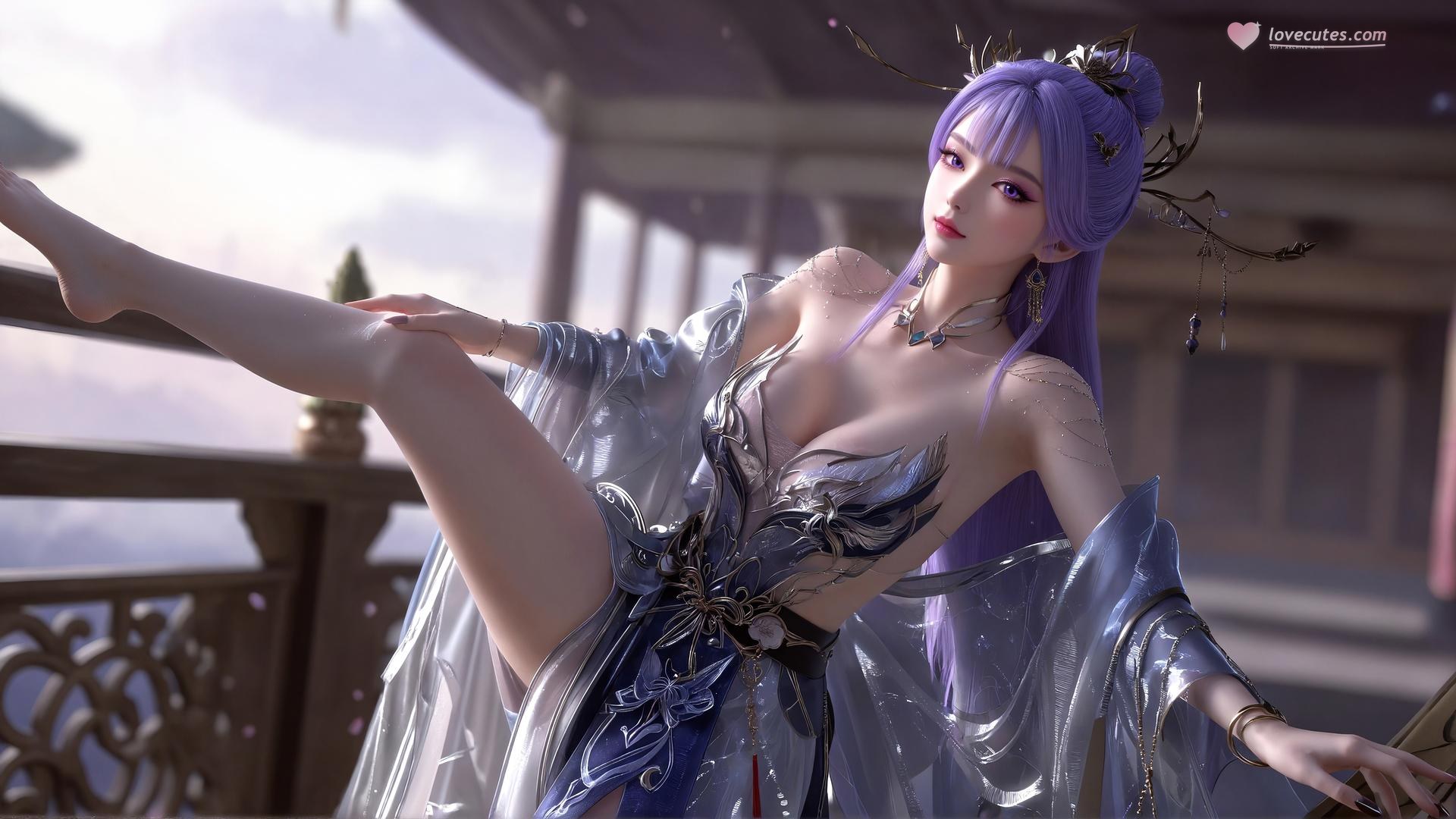 AI Porn - Xin Tianqiong Purple Hair Black Stockings Lingerie Gallery 59P