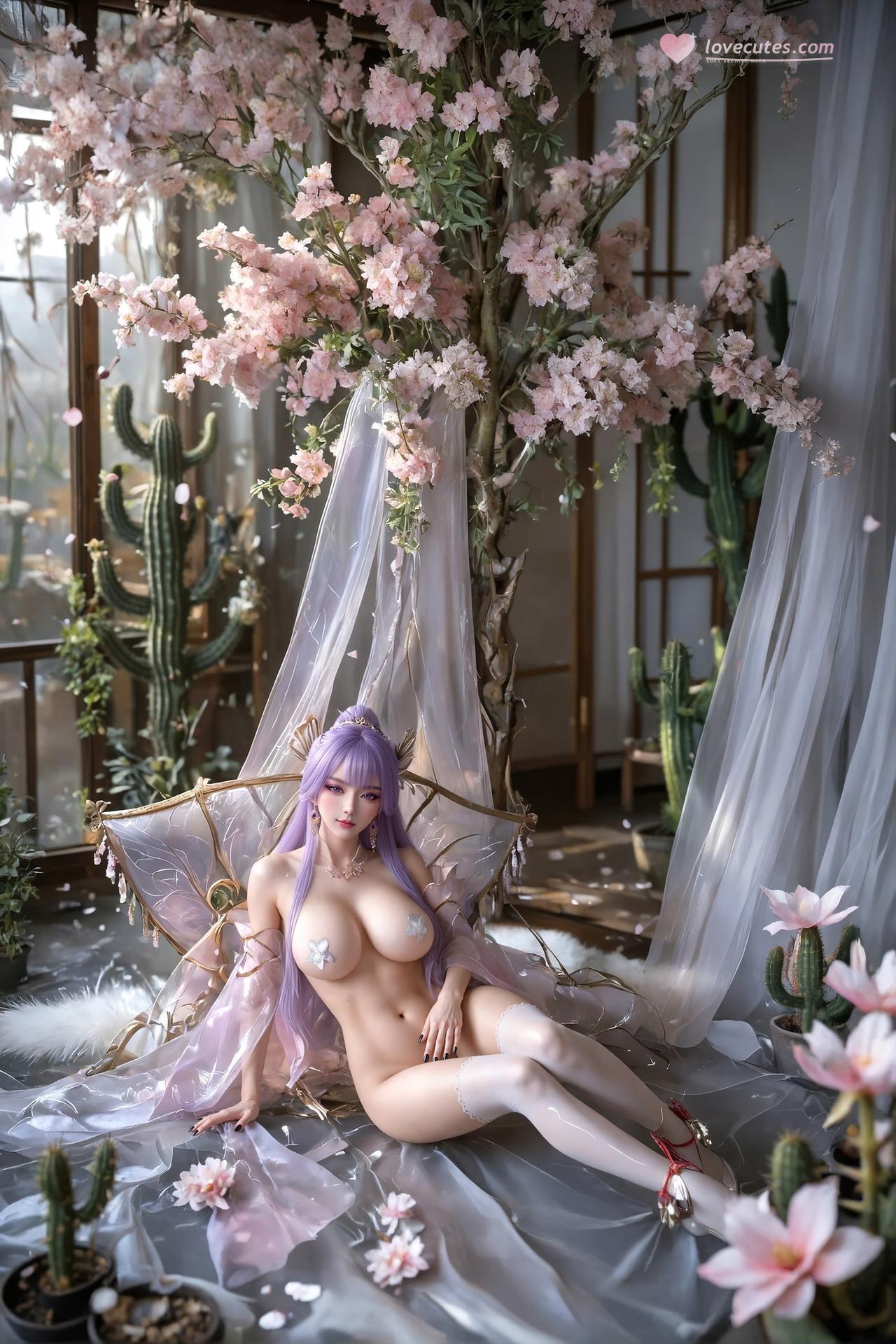 AI Porn - Xin Tianqiong Purple Hair Black Stockings Lingerie Gallery 59P