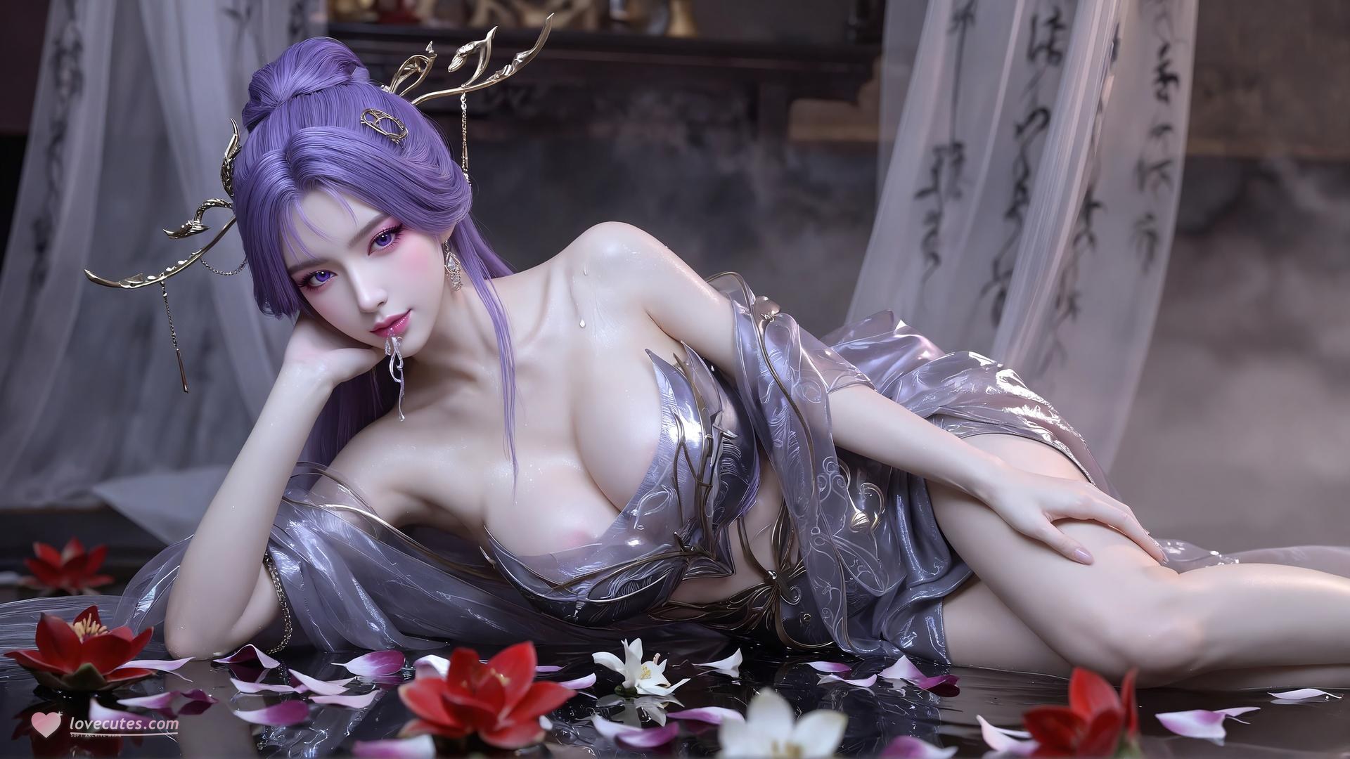 AI Porn - 신천궁 보라 머리 블랙 스타킹 란제리 AI 성인 이미지 갤러리 59P