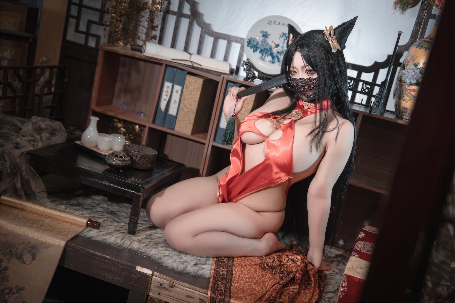 [cosplay] LoLiSAMA - 벽람항로 하이초우 레드 치파오 코스프레 69P