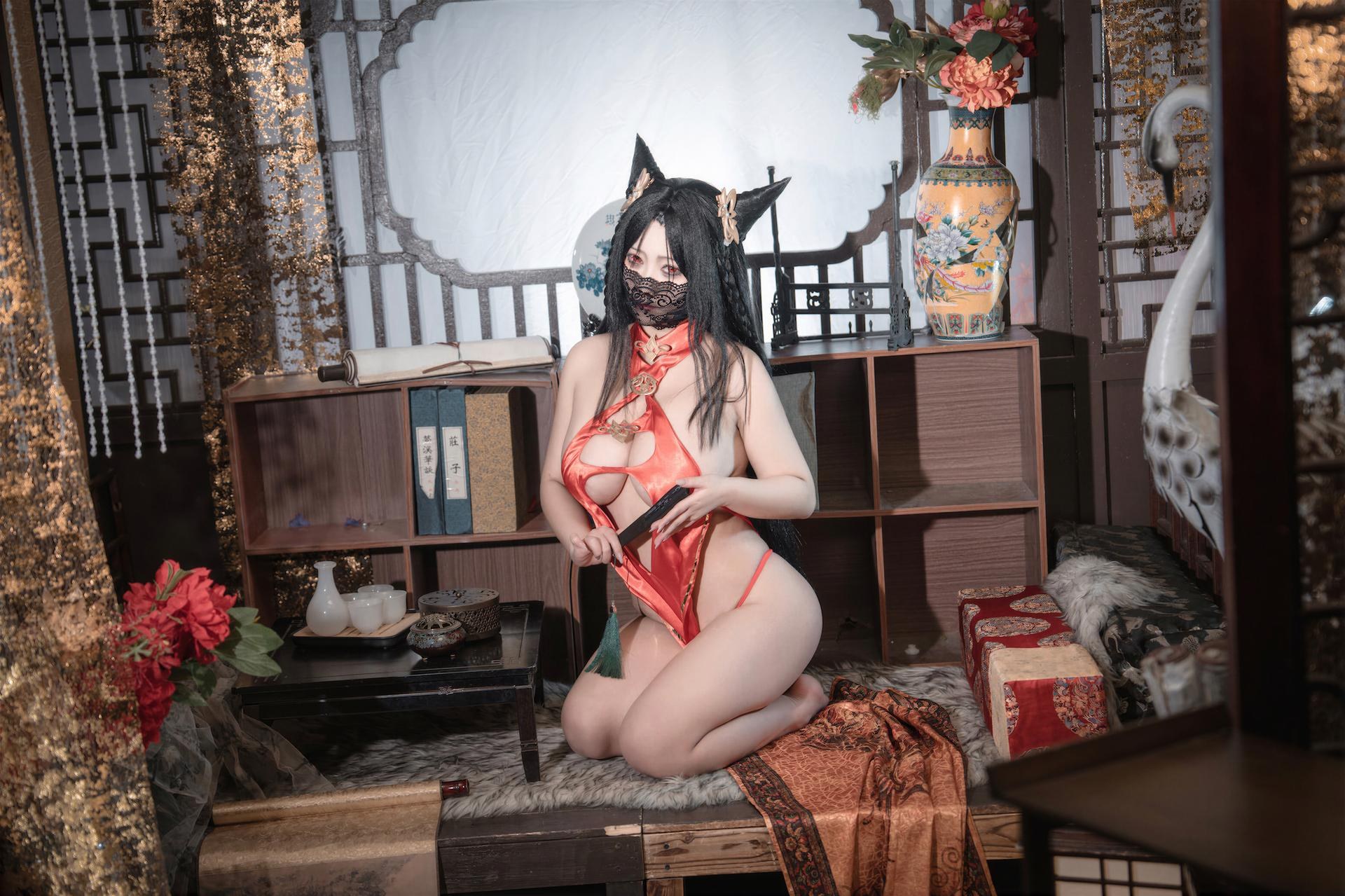 [cosplay] LoLiSAMA - 벽람항로 하이초우 레드 치파오 코스프레 69P