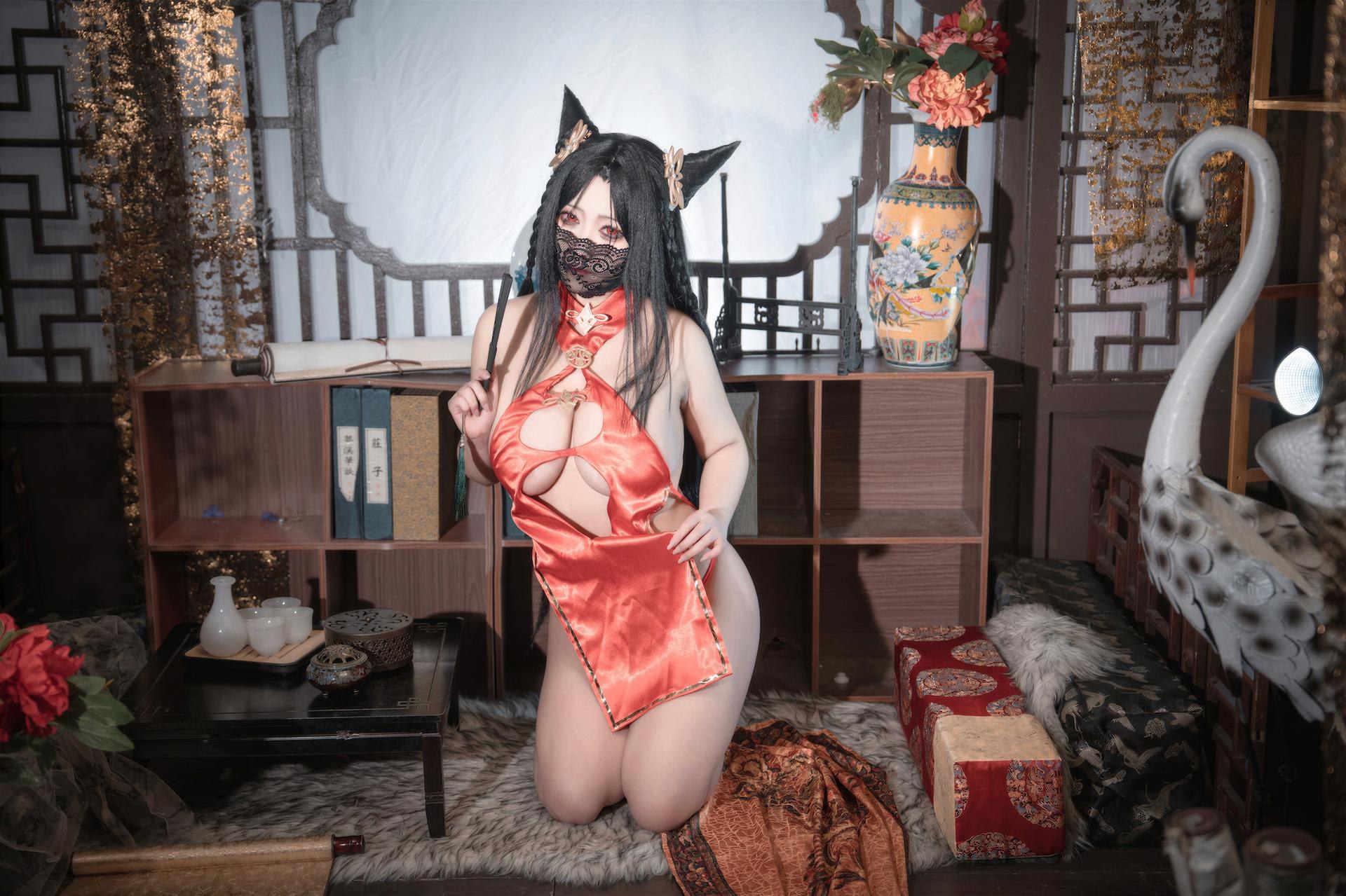 [cosplay] LoLiSAMA - 벽람항로 하이초우 레드 치파오 코스프레 69P