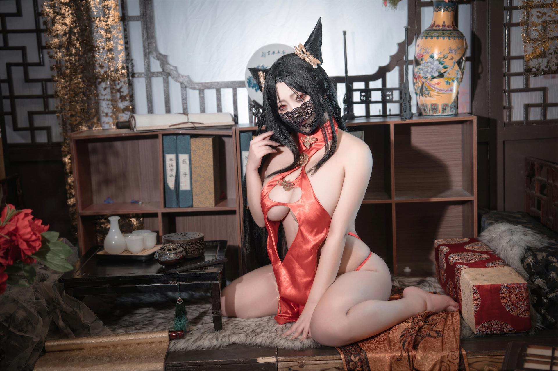 [Cosplay] LoLiSAMA - Azur Lane Hai Chou red qipao 69P