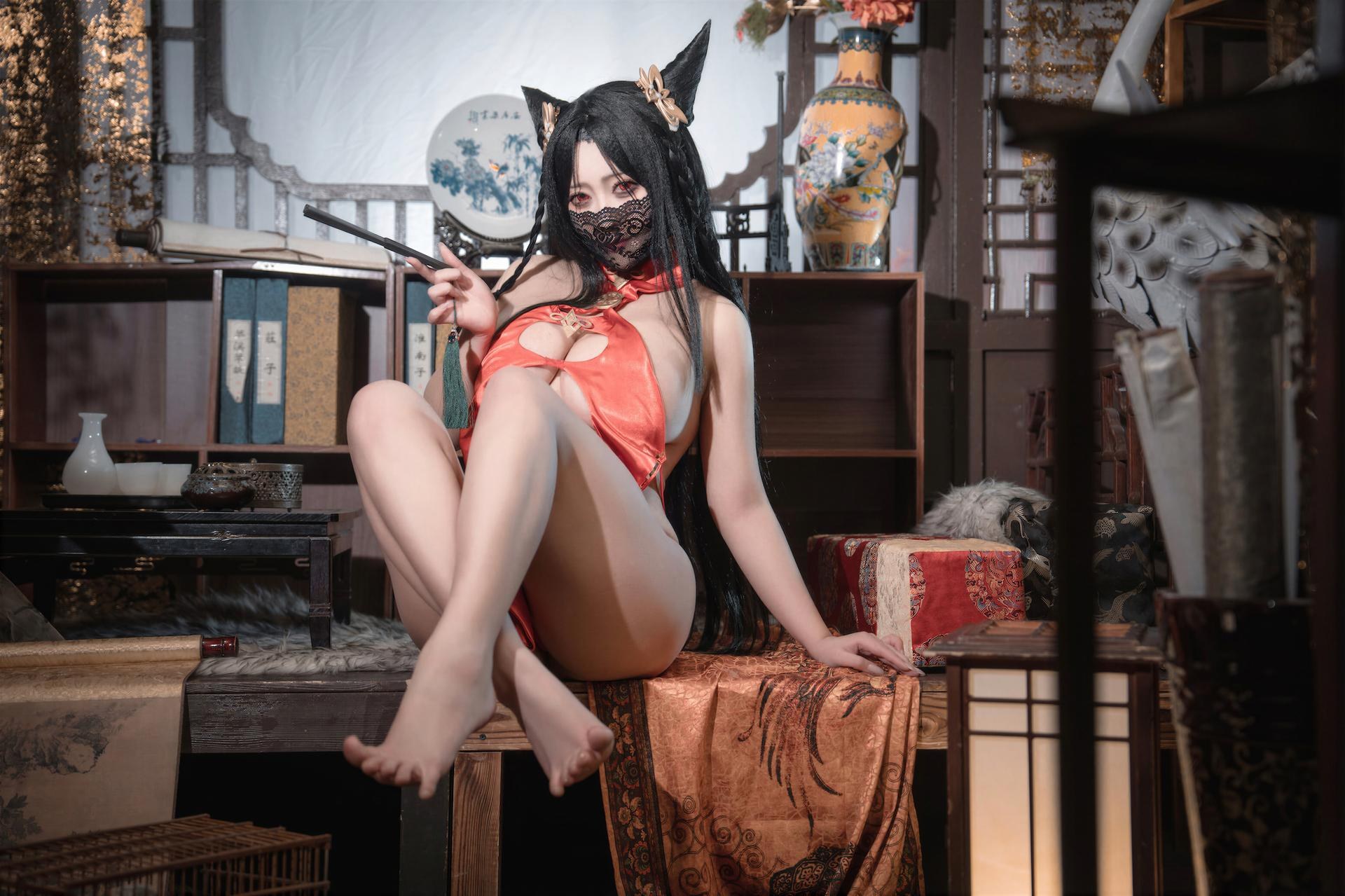 [Cosplay] LoLiSAMA - Azur Lane Hai Chou red qipao 69P