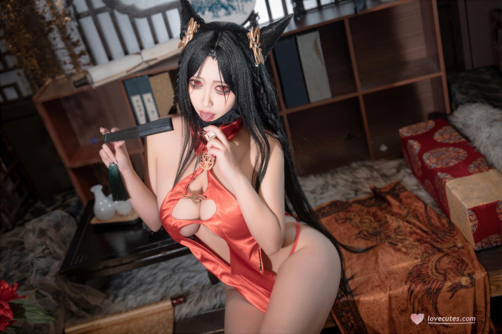 [Cosplay] LoLiSAMA - Azur Lane Hai Chou red qipao 69P