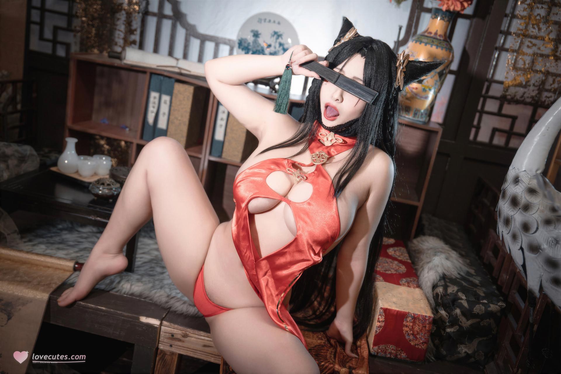 [Cosplay] LoLiSAMA - Azur Lane Hai Chou red qipao 69P