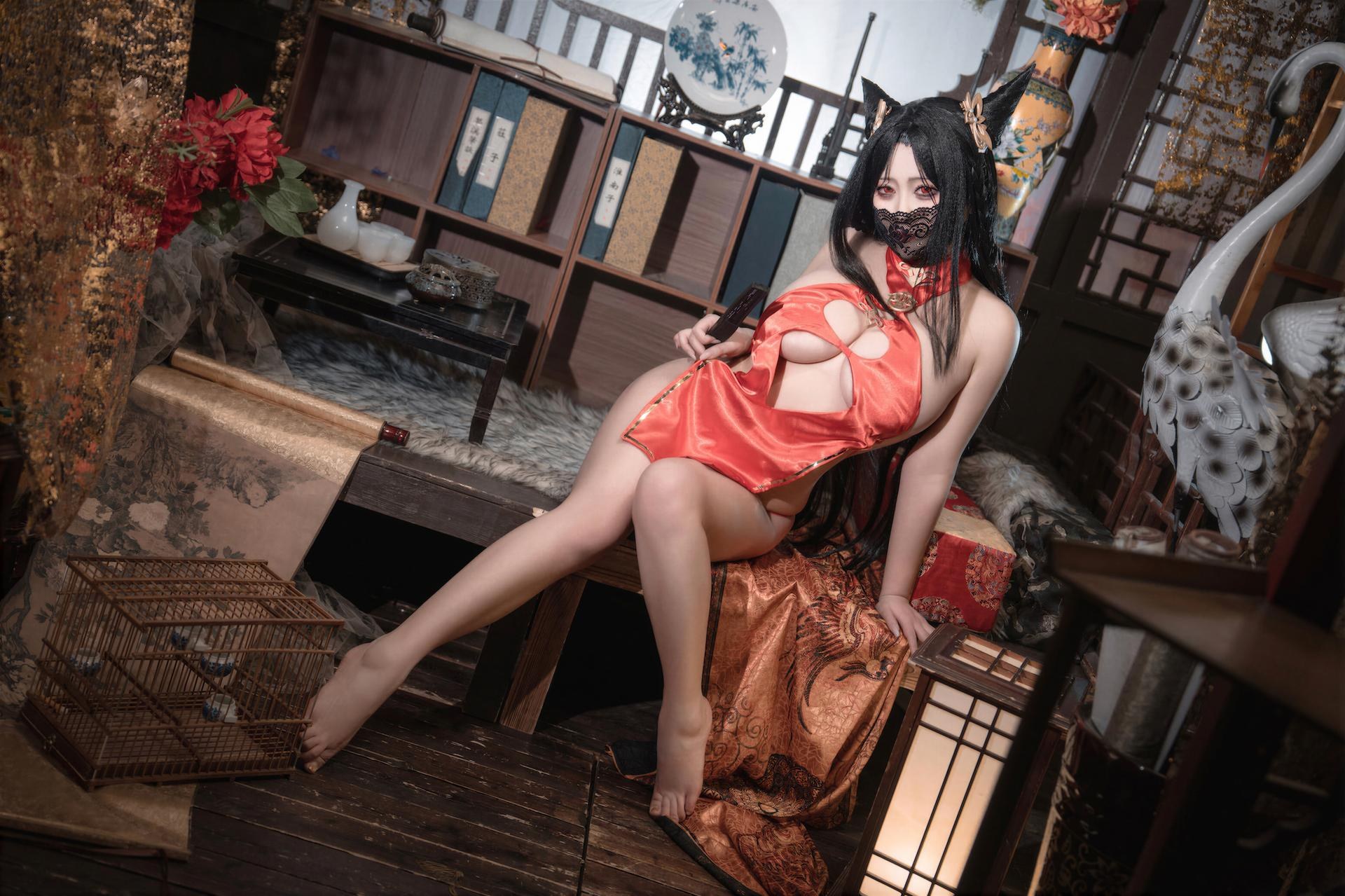 [cosplay] LoLiSAMA - 벽람항로 하이초우 레드 치파오 코스프레 69P