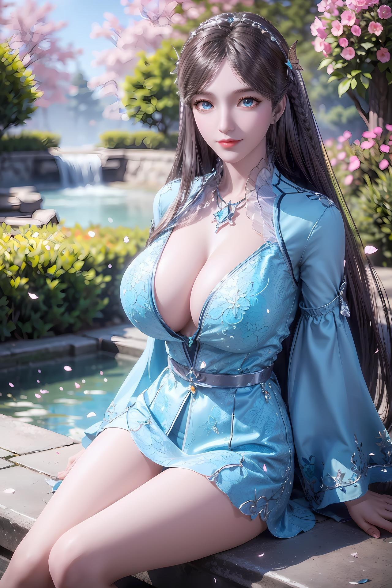 AI Nudes - 斗罗大陆 宁荣荣：蓝裙水景露穴图集 83P
