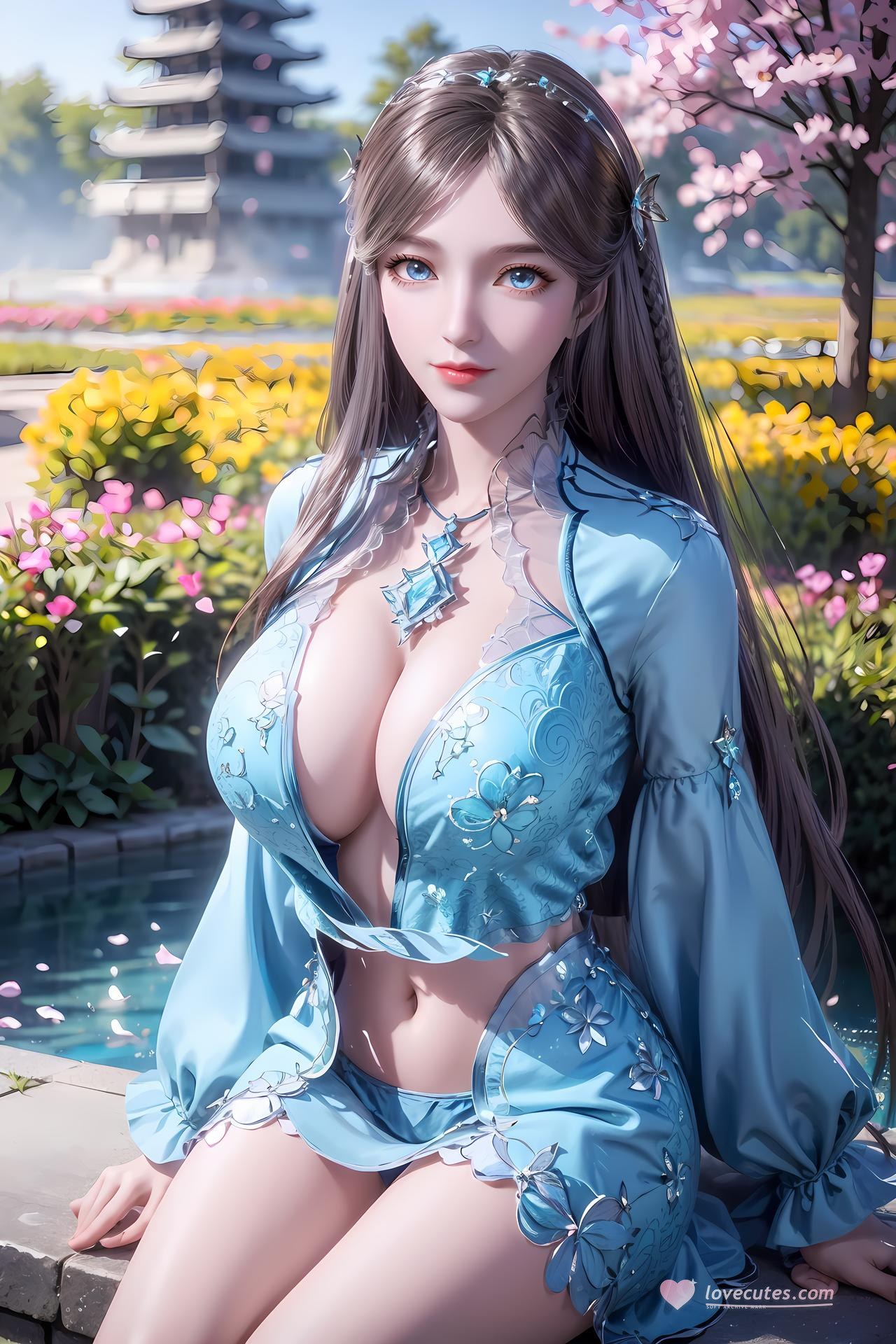 AI Nudes - 두라대륙 영영 블루 드레스 수변 AI 누드 갤러리 83P