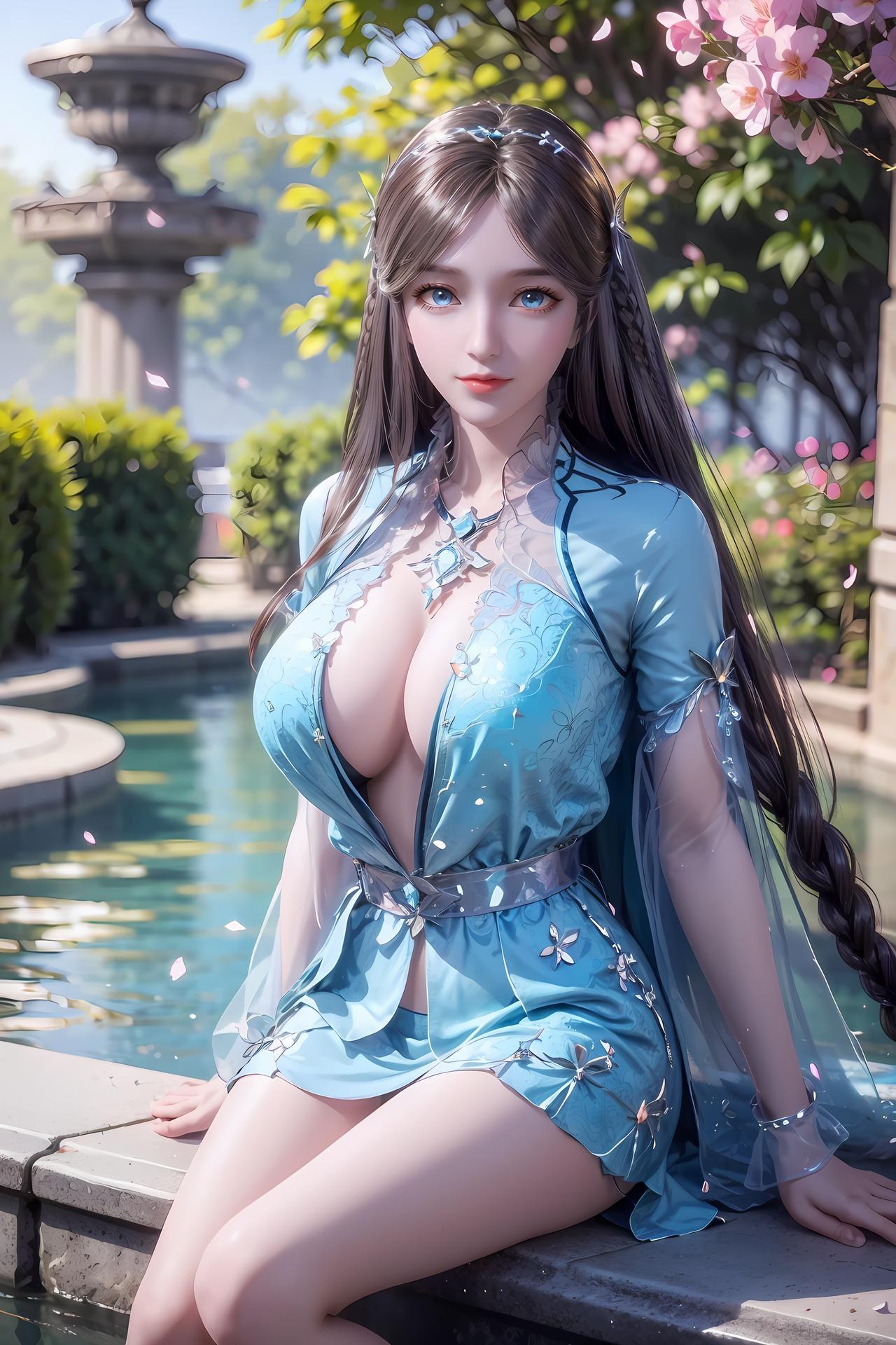 AI Nudes - 두라대륙 영영 블루 드레스 수변 AI 누드 갤러리 83P