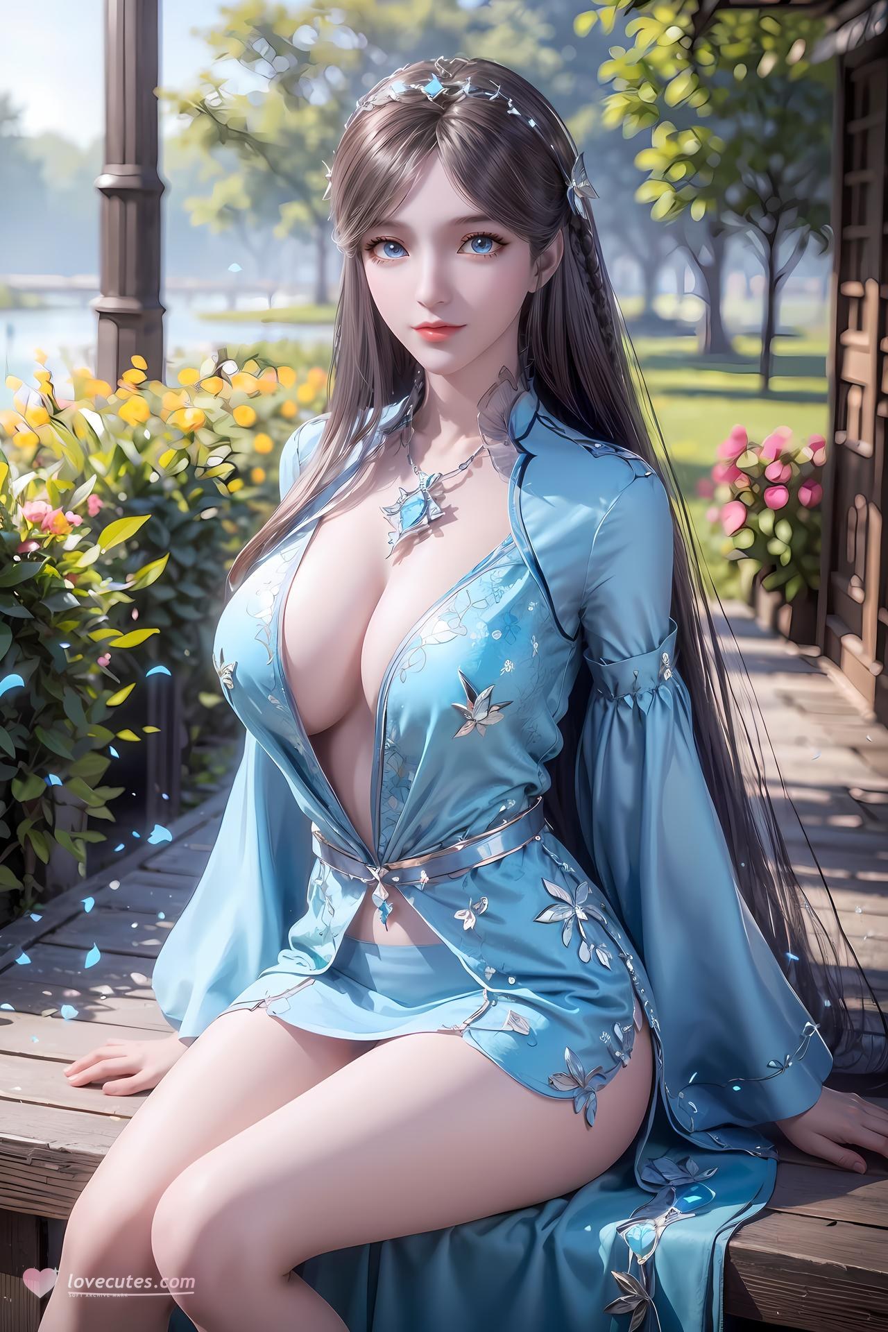AI Nudes - 두라대륙 영영 블루 드레스 수변 AI 누드 갤러리 83P
