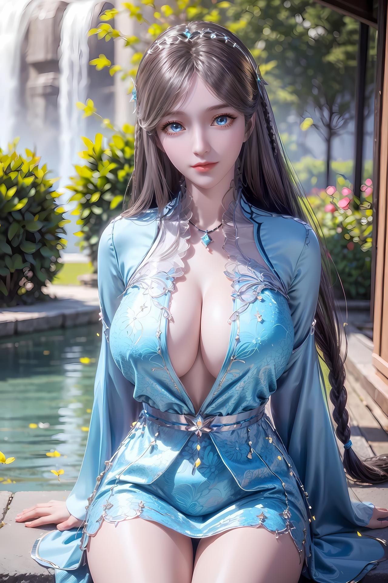 AI Nudes - Douluo Dalu Ning Rongrong Blue Dress Waterside Gallery 83P